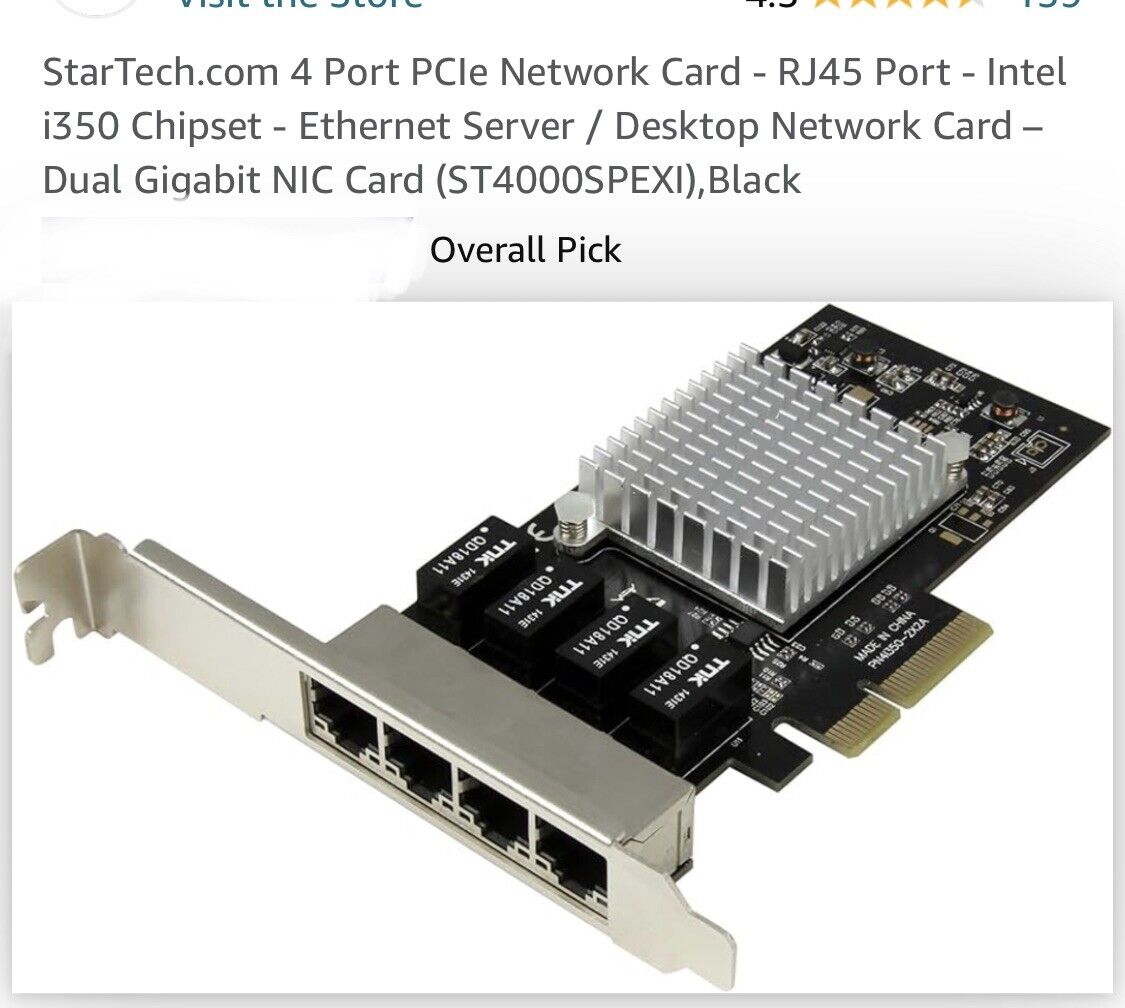 StarTech 4-Port Gigabit Ethernet Network PCIe Intel I350-AM4 Card ST4000SPEXI