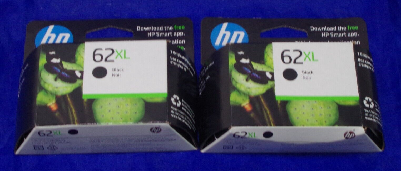 2-PACK HP GENUINE 62XL BLACK INK (RETAIL BOX) ENVY 5640 5642 5644 7640 7644 7645