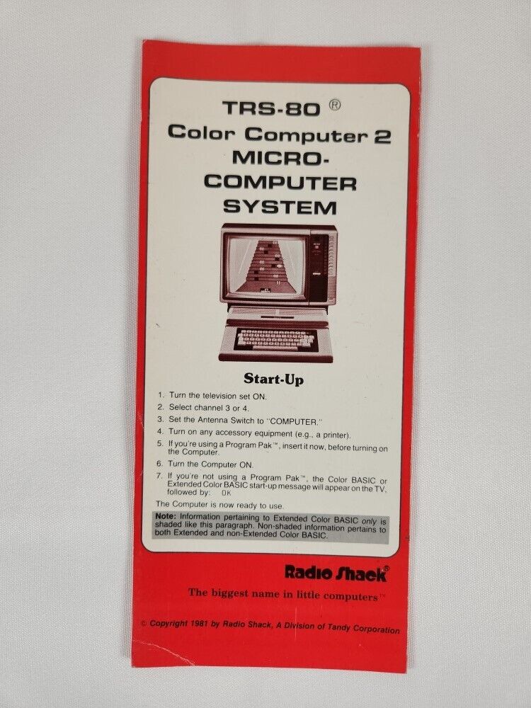Radio Shack Tandy Corp. TRS-80 Color Computer 2 Micro Comp System 1981 Start-Up