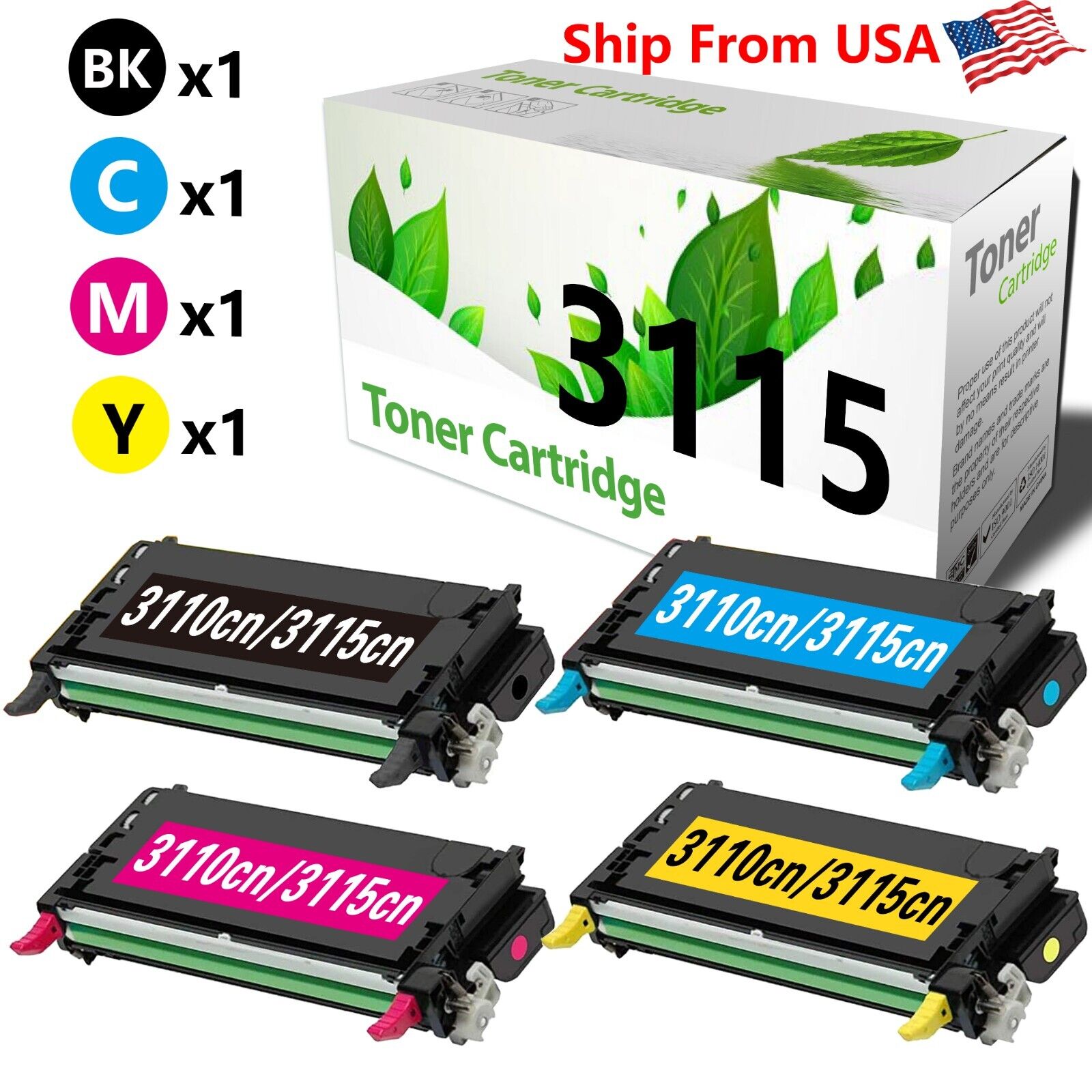 (4-Pack,BCMY) 3115CN 3110CN Toner Cartridge for 3115 3110 Laser Printer