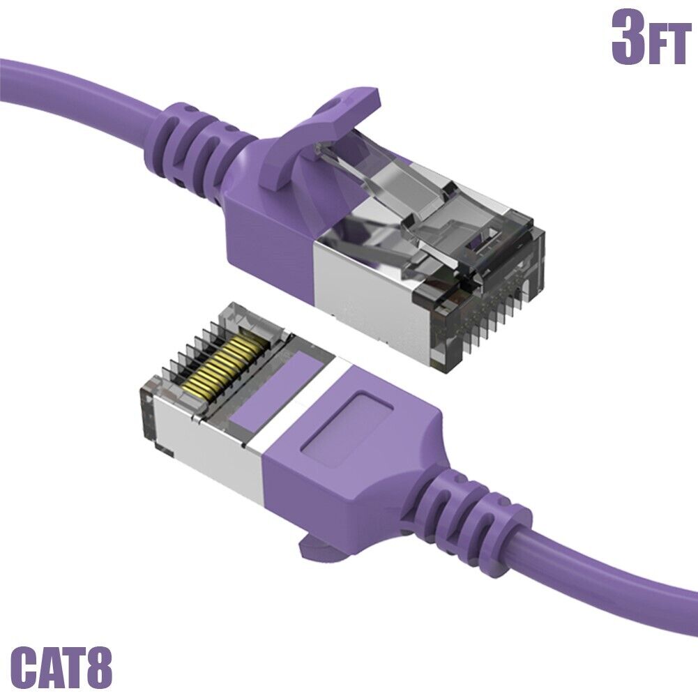 3FT Cat8 RJ45 Network LAN Ethernet U/FTP Shielded Patch Cable Slim 30AWG Purple
