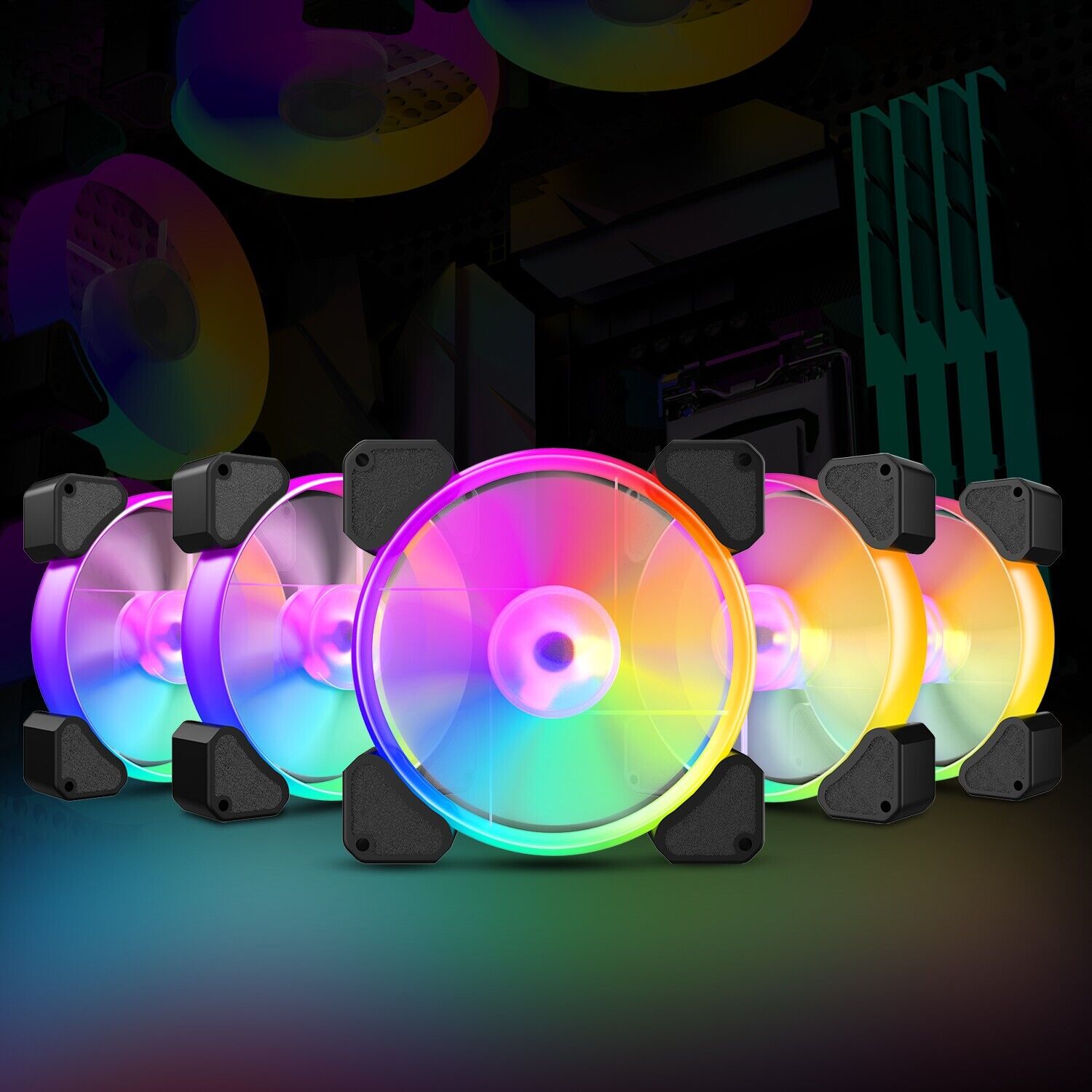 5Pack Black Frame 120mm RGB LED PC Computer Case Cooling Fan Quiet Colorful
