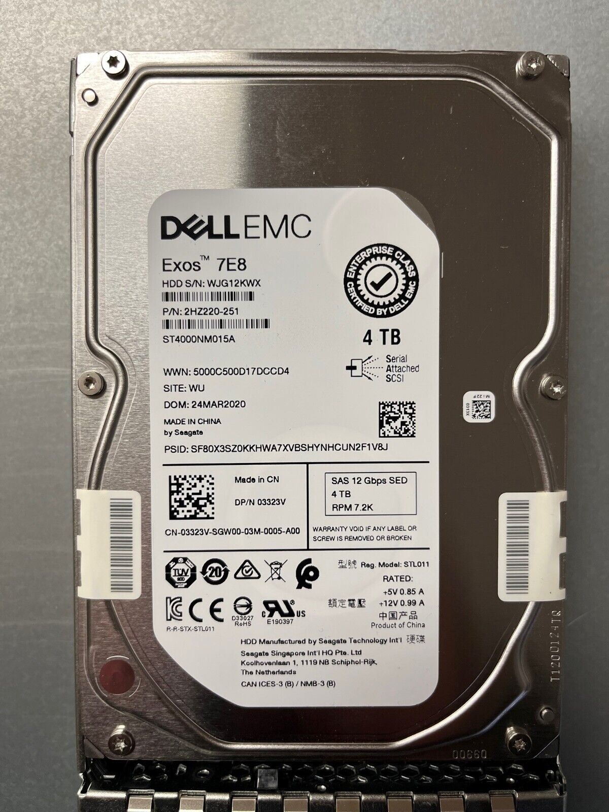 Dell  4TB 7.2K SAS 3.5 ST4000NM015A / 2HZ220-251 (Used) perfect condition