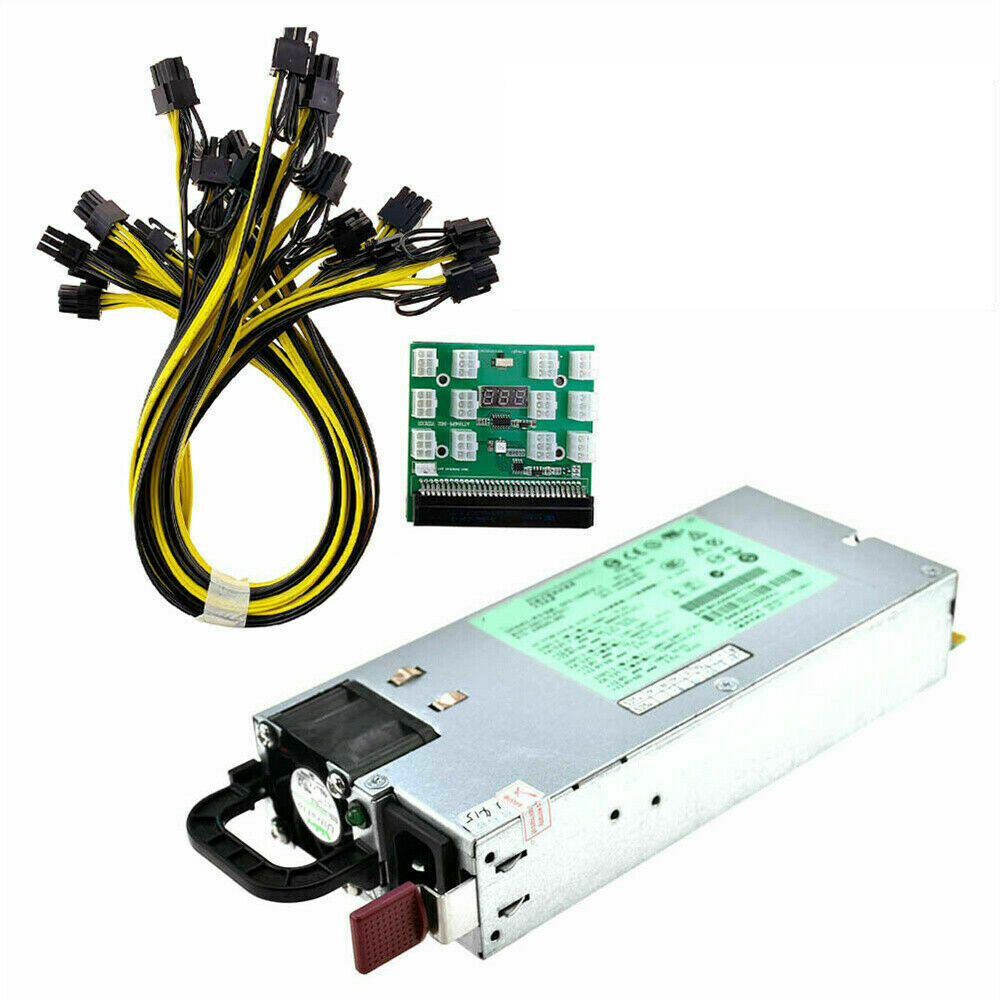 DPS-1200FB A 1200W PSU Power Supply+ Breakout Board + 12pcs 8pin Cables for BTC