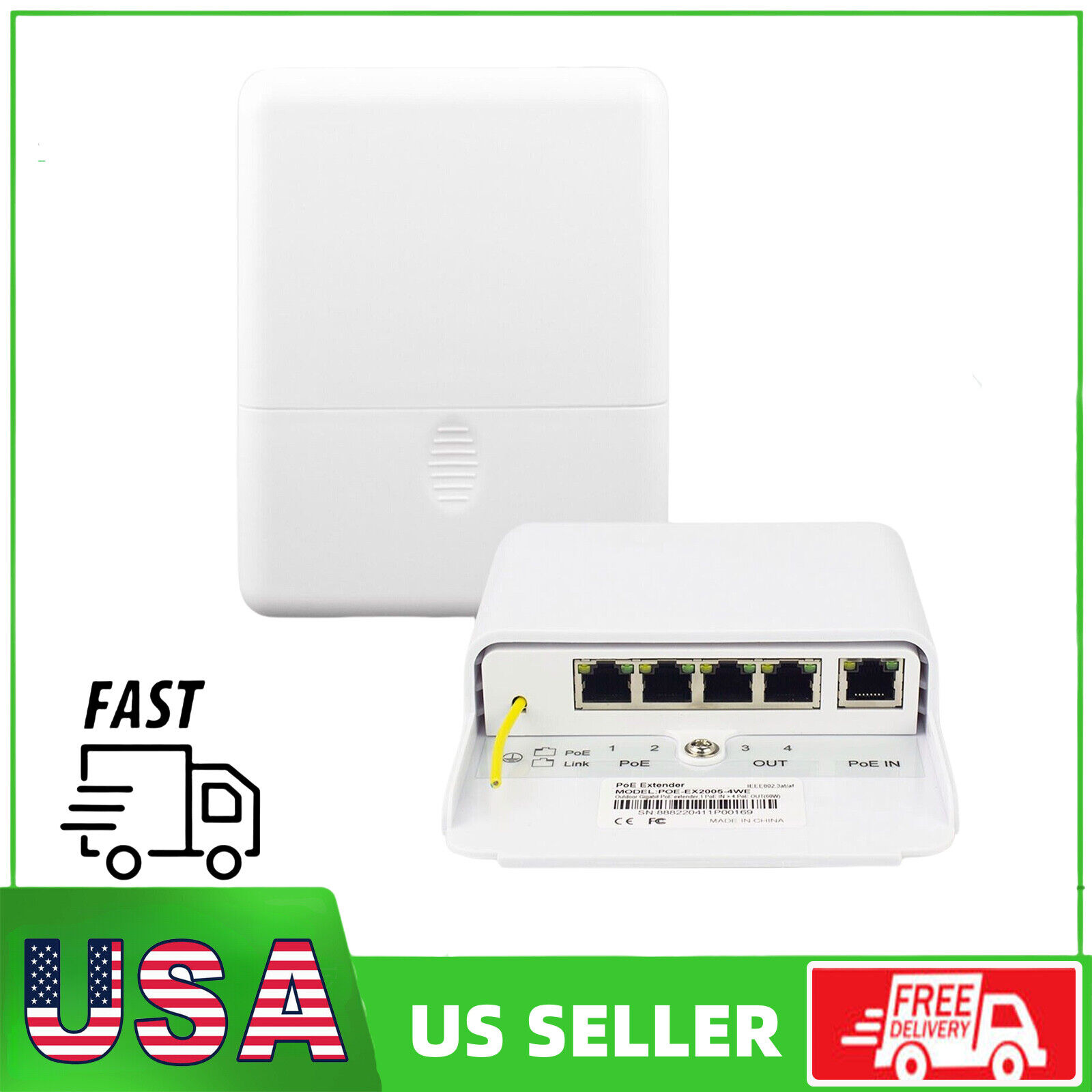 5 Port Gigabit PoE Passthrough Switch Outdoor Ethernet Extender Up to 100m/328ft