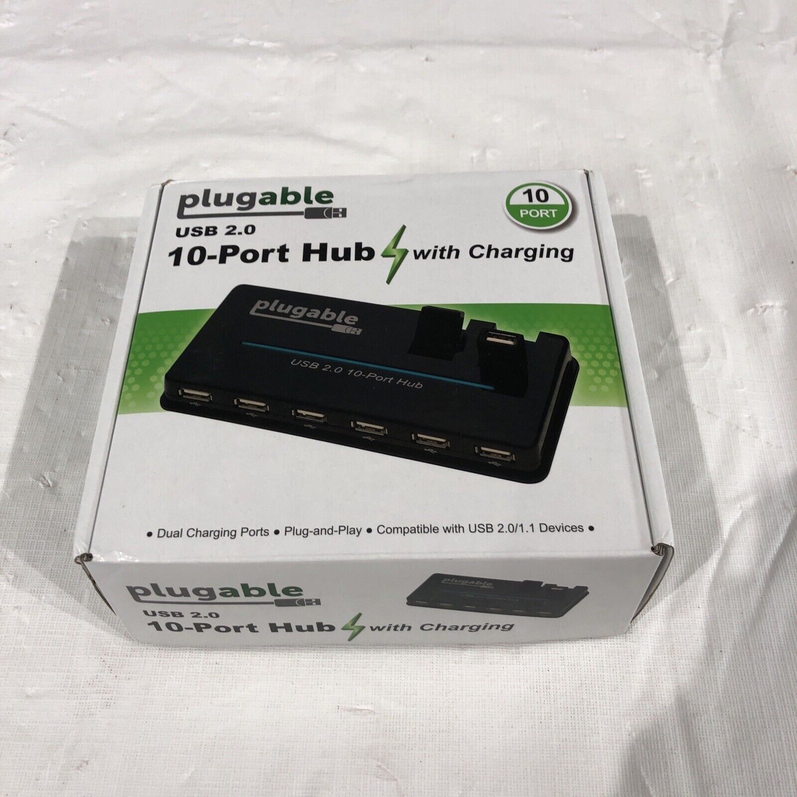Plugable USB Hub, 10 Port - USB 3.0 5Gbps w/ 48W Power Adapter & 2 Flip-Up Ports