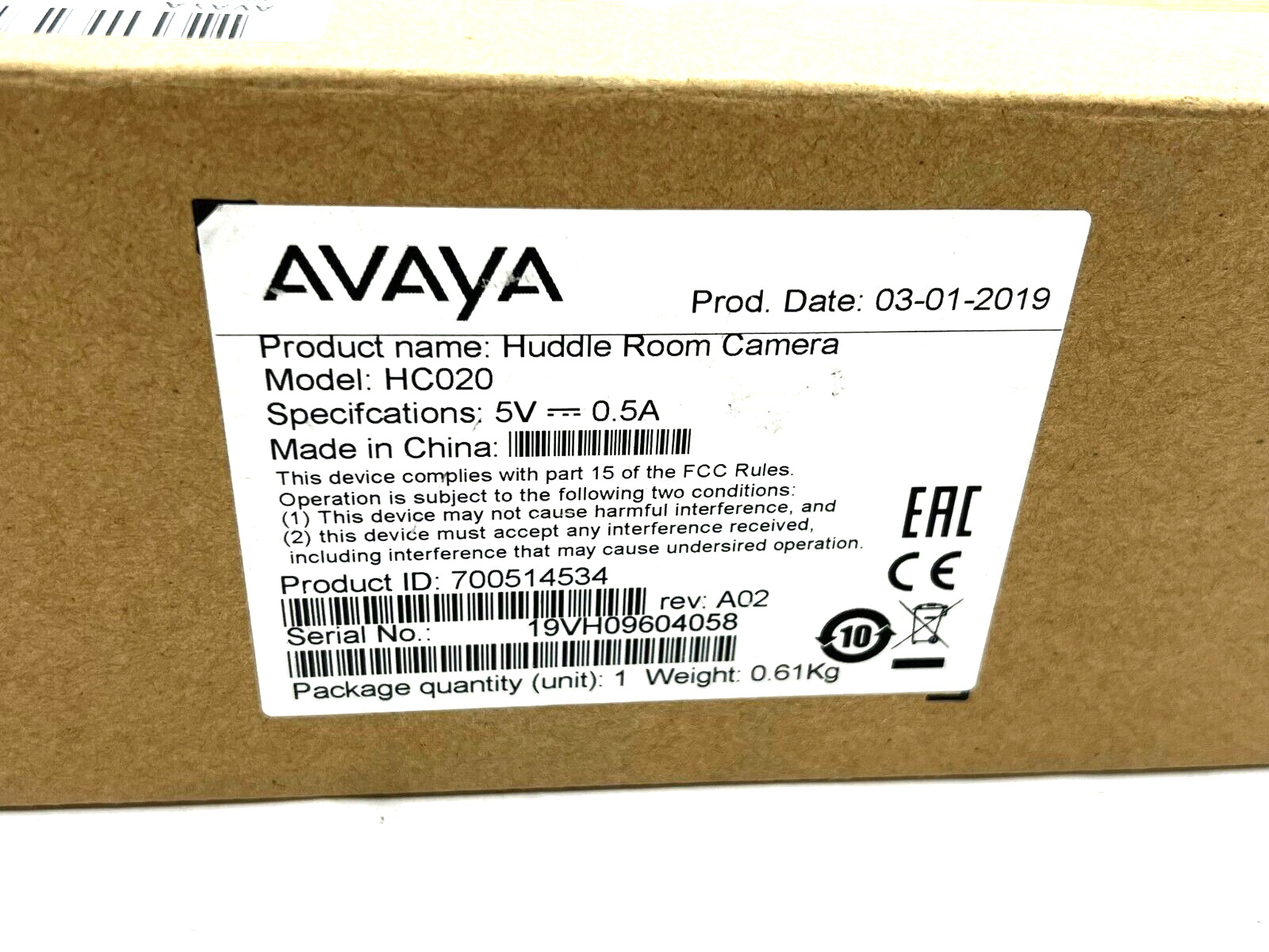 Lot of 2:Avaya HC020 Huddle Room Camera with 4K Video Capability ( New Open Box)