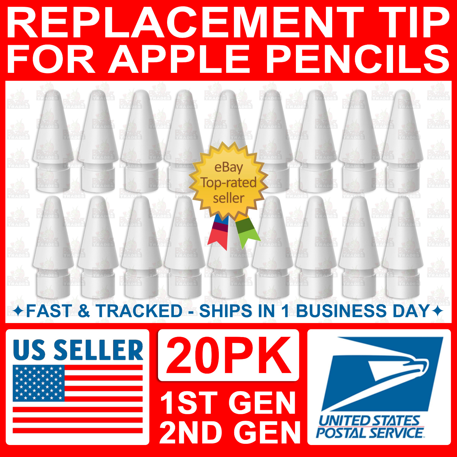 20PK Replacement Tips for Apple Pencil 1st Gen 2nd Gen Pen iPad Pro Nib iPencil