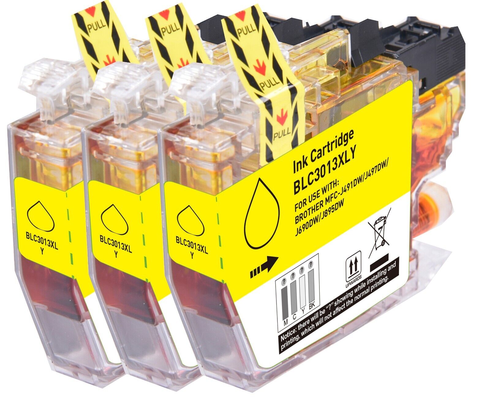 3 PK YELLOW Ink Compatible with Brother LC3013 MFC-J491DW MFC-J497DW MFC-J895DW
