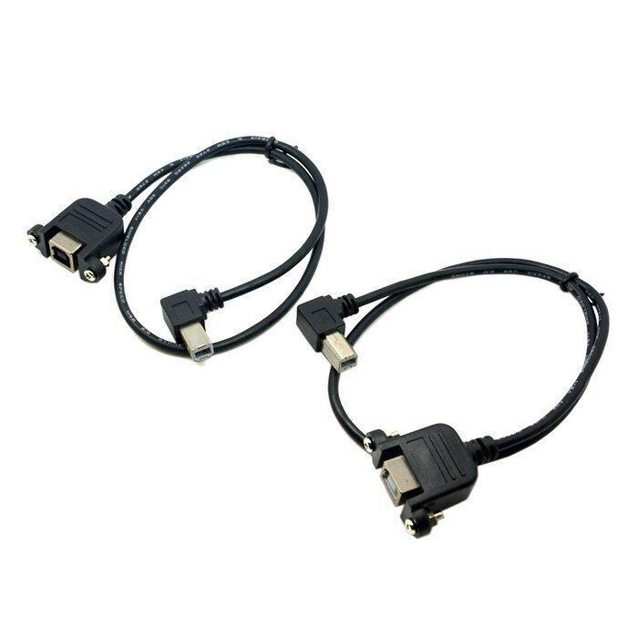 2pcs 90D Left & Right Angled USB B Type Male to Female Extension Cable Screws
