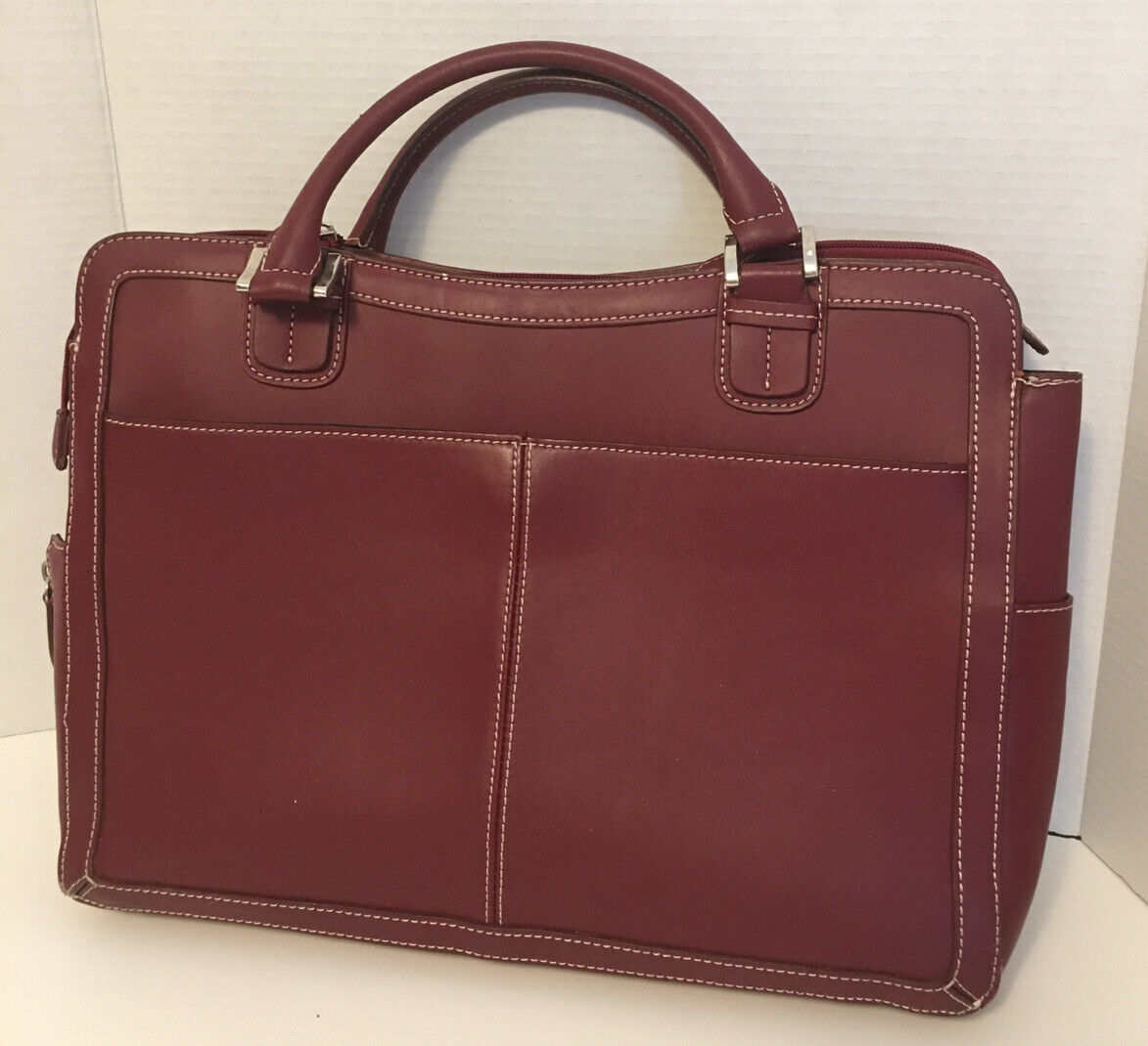 Franklin Covey Classic Leather Briefcase Handle Bag Burgundy