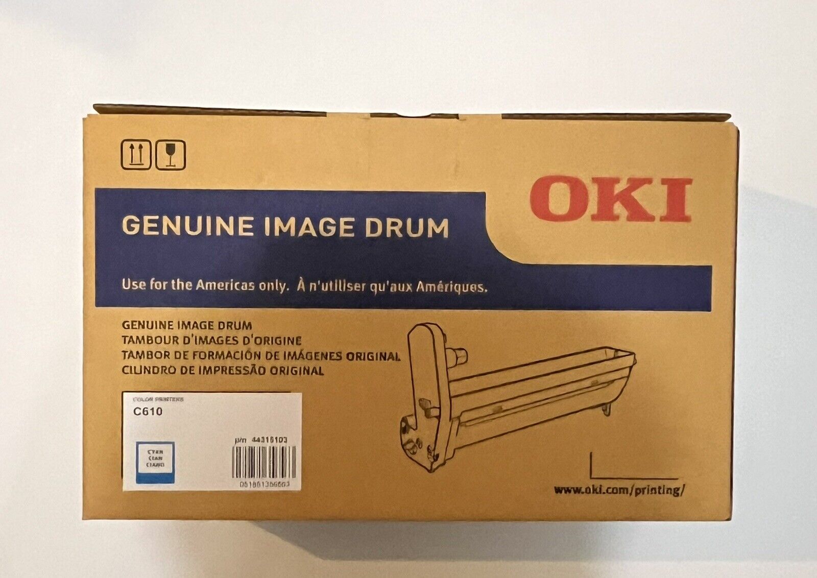 Oki 44315103 Cyan Image Drum Unit For Color Printers C610 OEM With Details Box