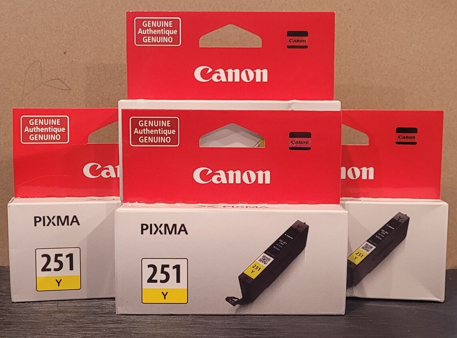 (4x) GENUINE OEM Canon Pixma 251 Yellow Ink Cartridge New Factory Sealed