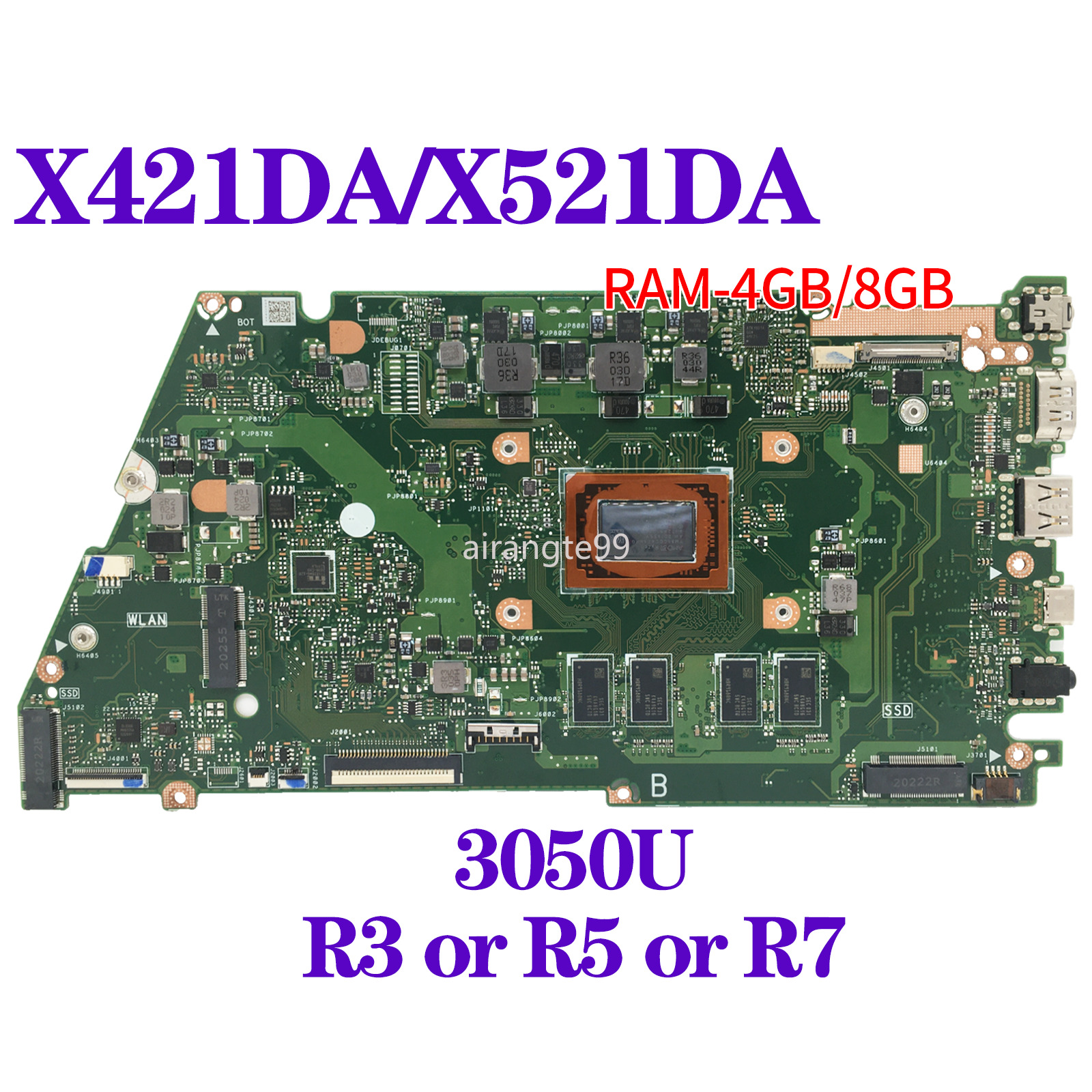 For ASUS X421DA X421DAP Laptop Motherboard With 3050U R3 R5 R7 8GB/16GB-RAM UMA