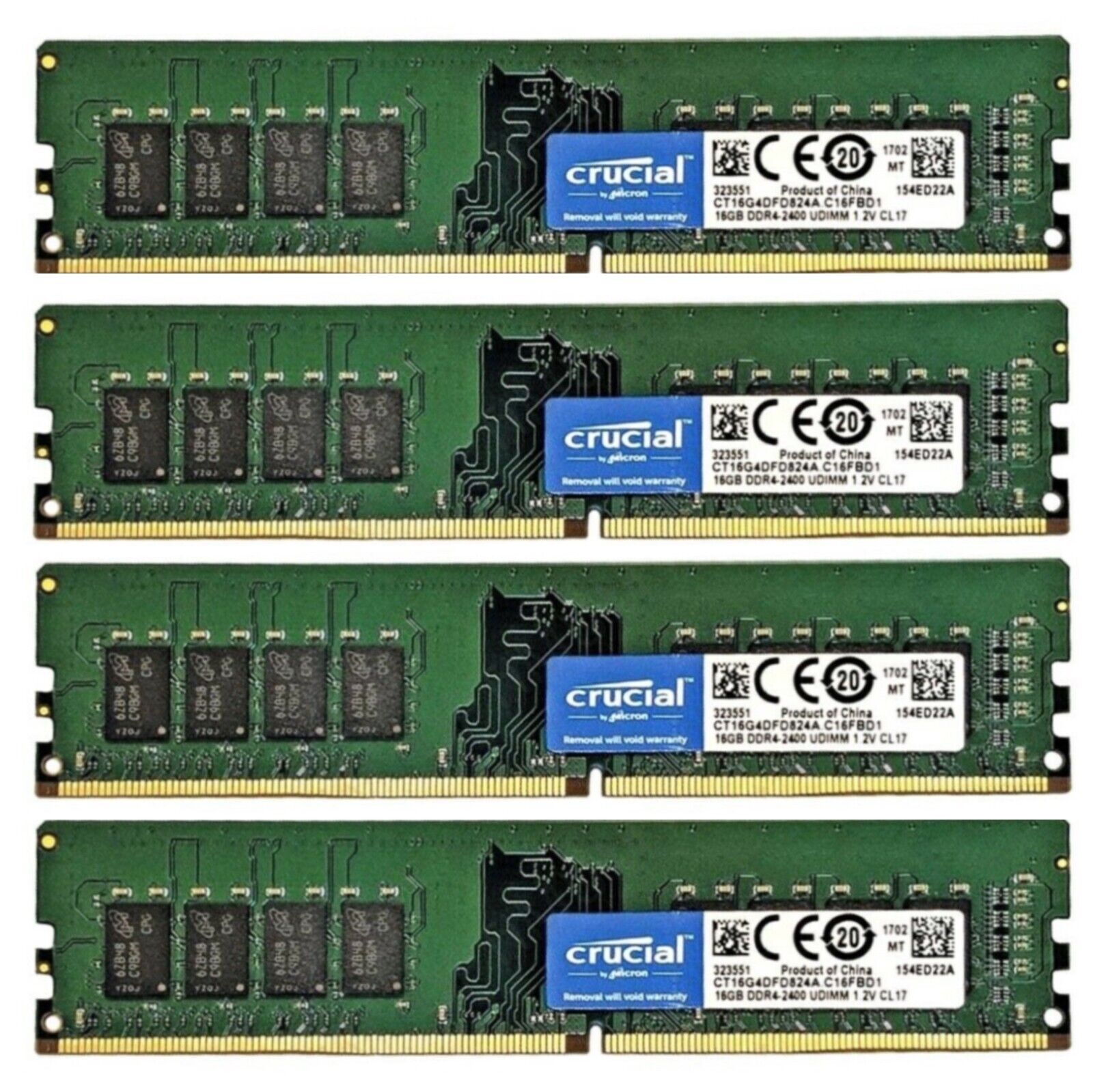 New Crucial 64GB (4X16GB) DDR4 2400MHz PC4-19200 288-Pin 2RX8 Desktop Memory Ram