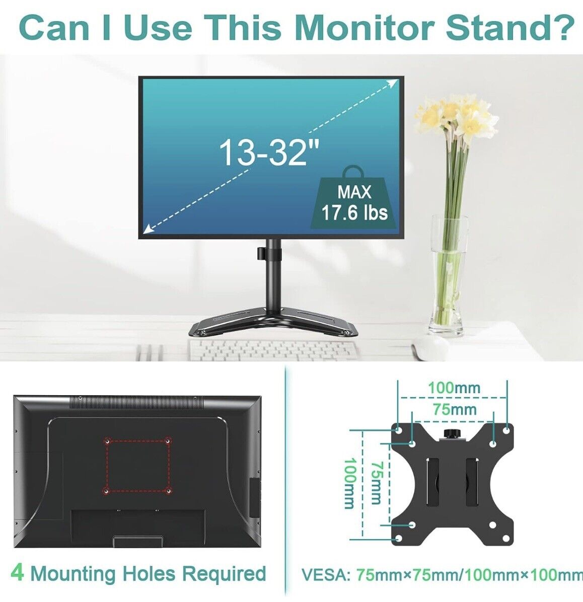 MOUNT PRO Single Monitor Stands Fits 13-32 inch/17.6 Monitor Stand 75x75 100x100