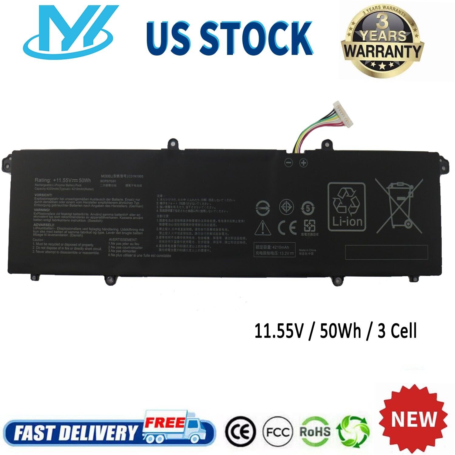 ✅C31N1905 Battery For Asus VivoBook S13 S330FA S330UA S333EA S333JA S14 M433IA