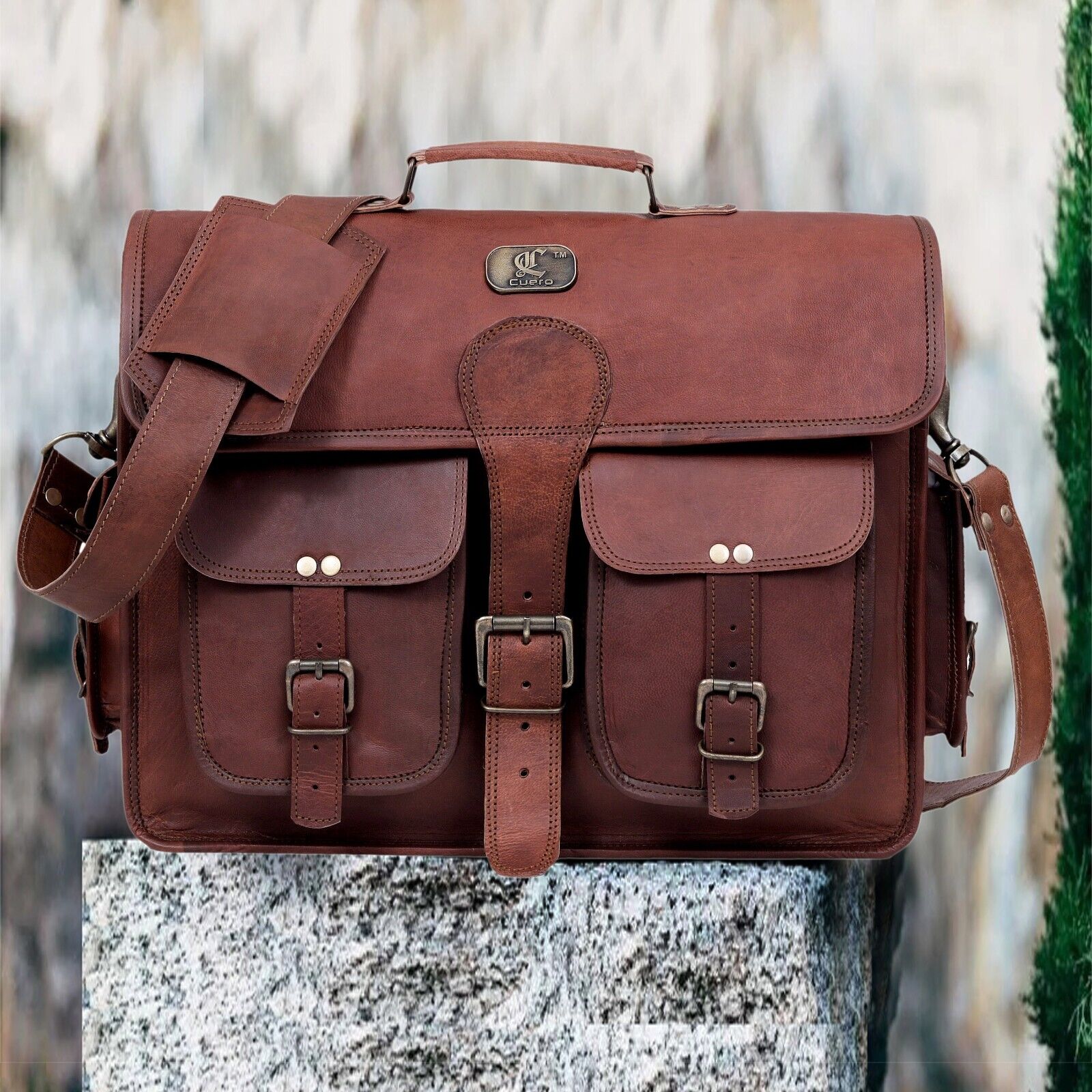 Genuine First Leather Men's Briefcase, Shoulder Messenger, Laptop Bag