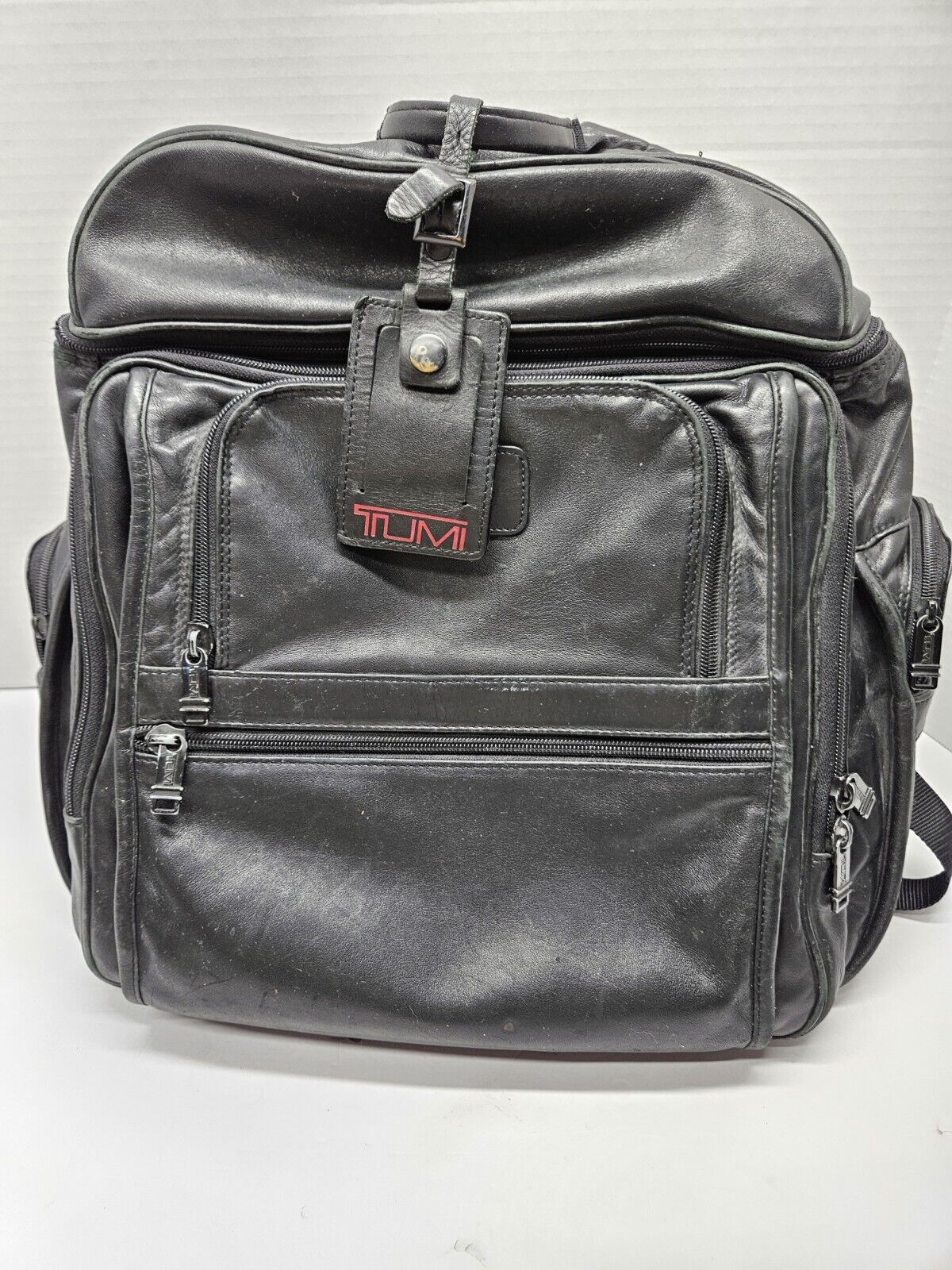 Tumi Black Nappa Genuine Leather Daypack Laptop Backpack Vintage
