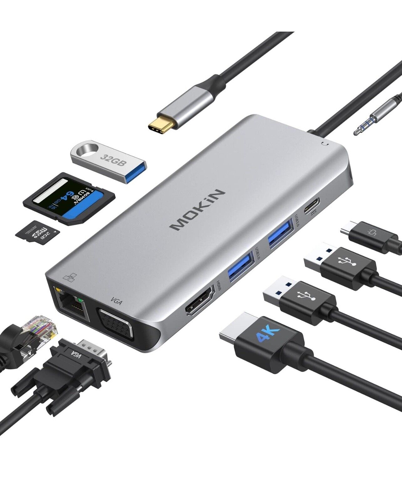 USB C Hub Multiport Adapter, 10 in 1 Dual Display USB C Hub with 4K HDMI, VGA...