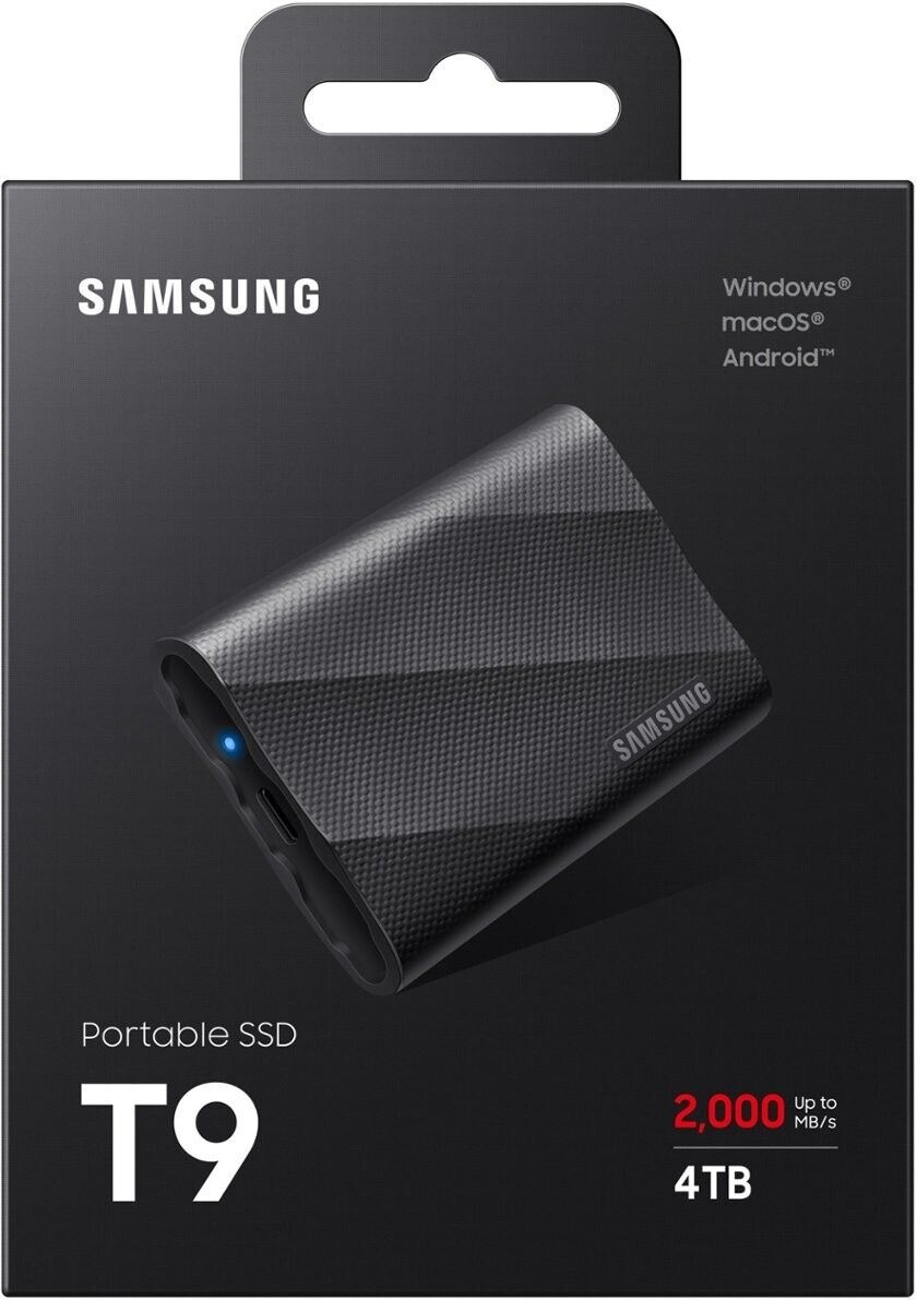 Samsung T9 Portable SSD 4TB, Up to 2,000MB/s, USB 3.2 Gen2, Black