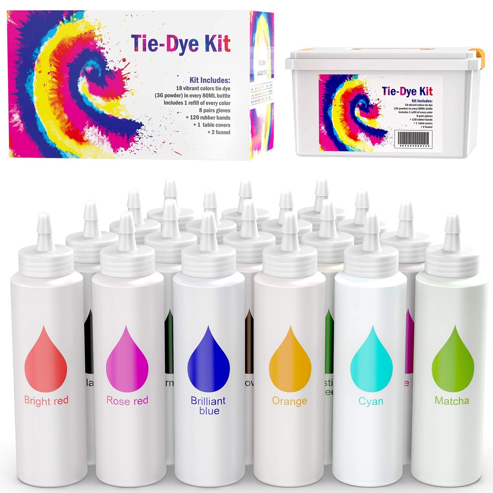 Tie Dye Kit Easy DIY 18 Colors, Fabric Dye Refills