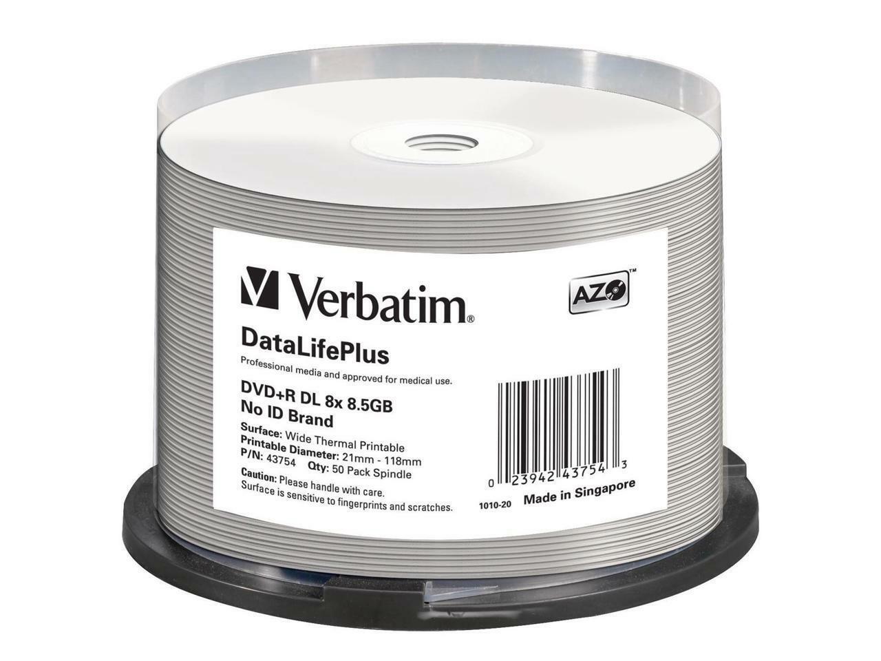 Verbatim DataLifePlus 43754 DVD Recordable Media - DVD+R DL - 8x - 8.50 GB - 50