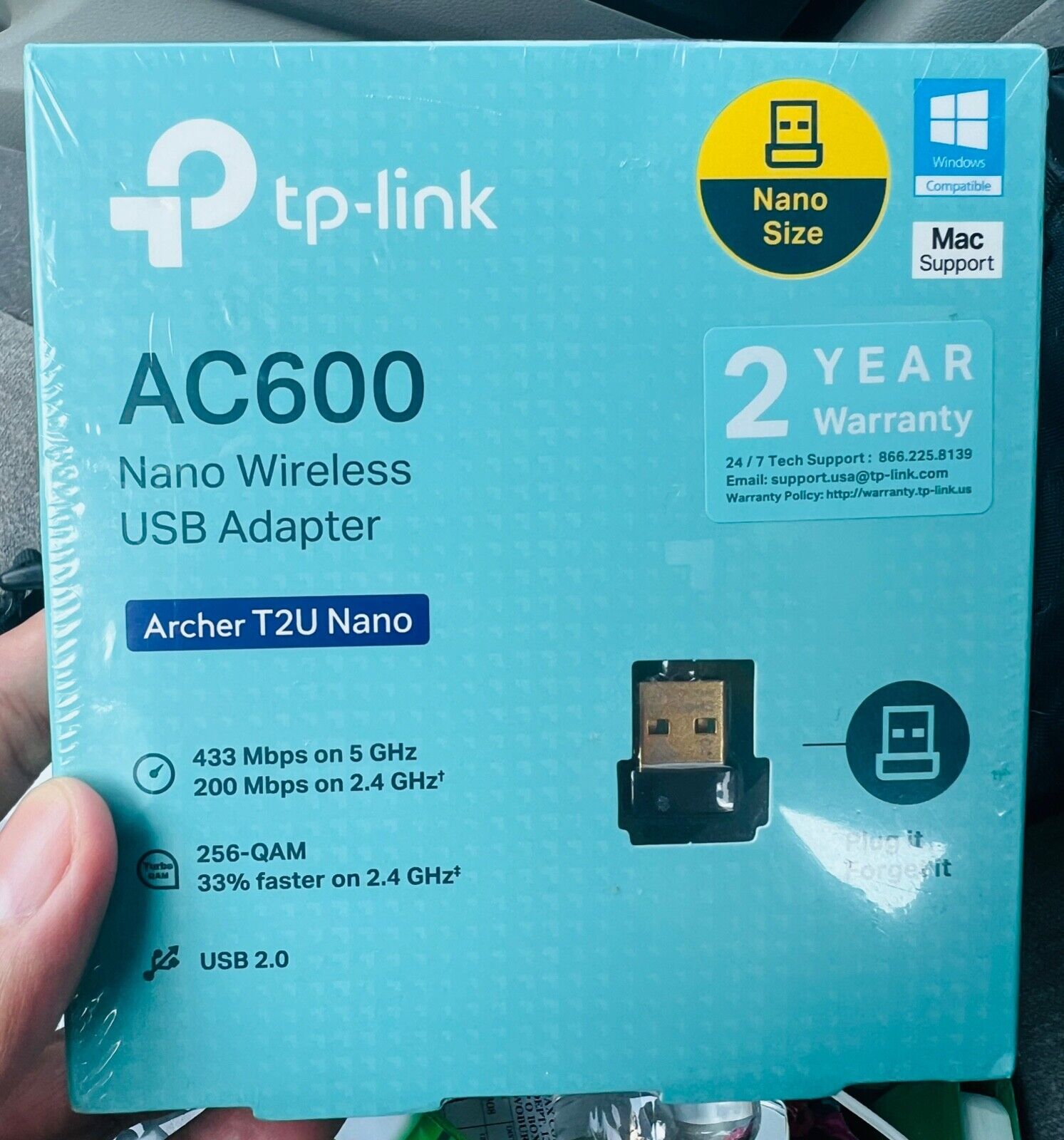 TP-LINK Archer T2U Nano AC600 Wireless USB Adapter Dual Band Wi-Fi Win+Mac (New)