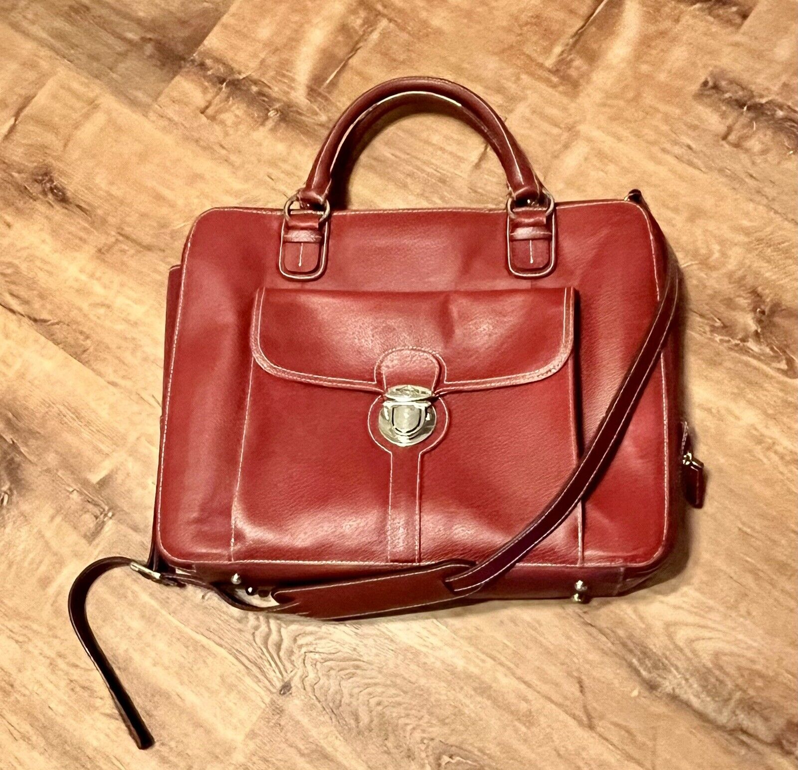 Franklin Covey Classic Genuine Leather Briefcase Organizer Burgundy