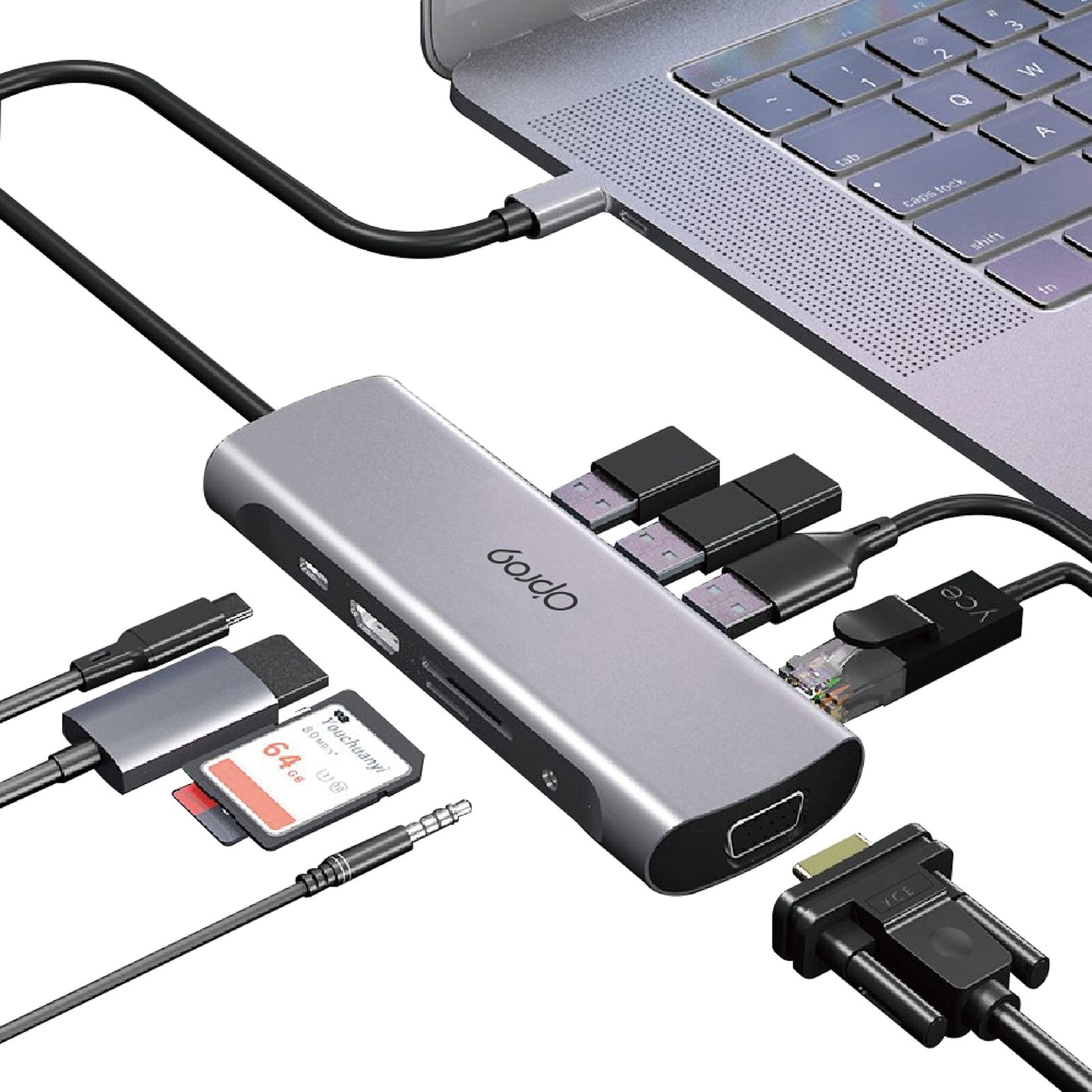 Opro9 10-in-1 USB C Hub Multiport Adapter, Laptop Docking Station Dual 4K HDM...