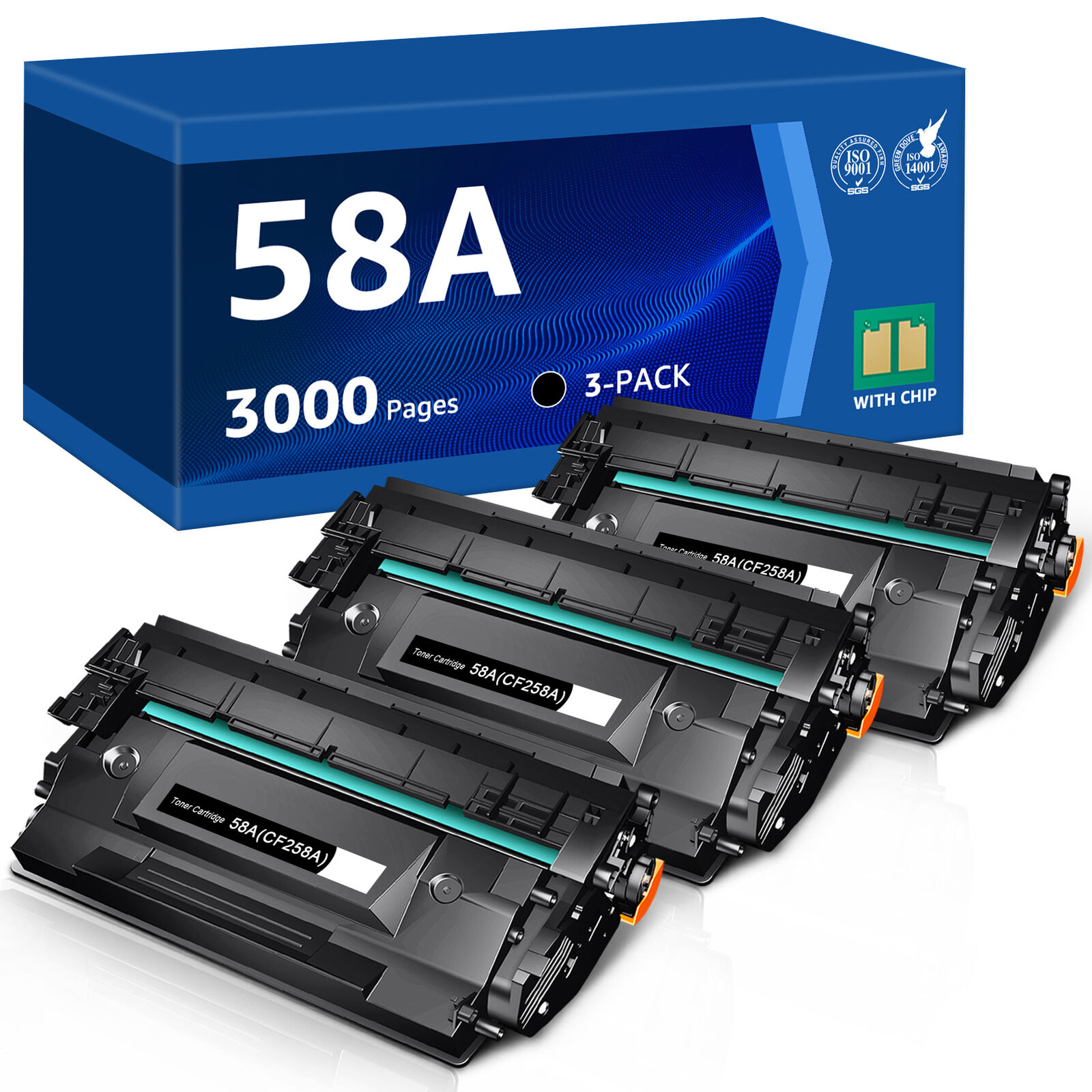 3x 58A Toner Cartridge compatible with HP CF258A With Chip M404dn M404dw M304