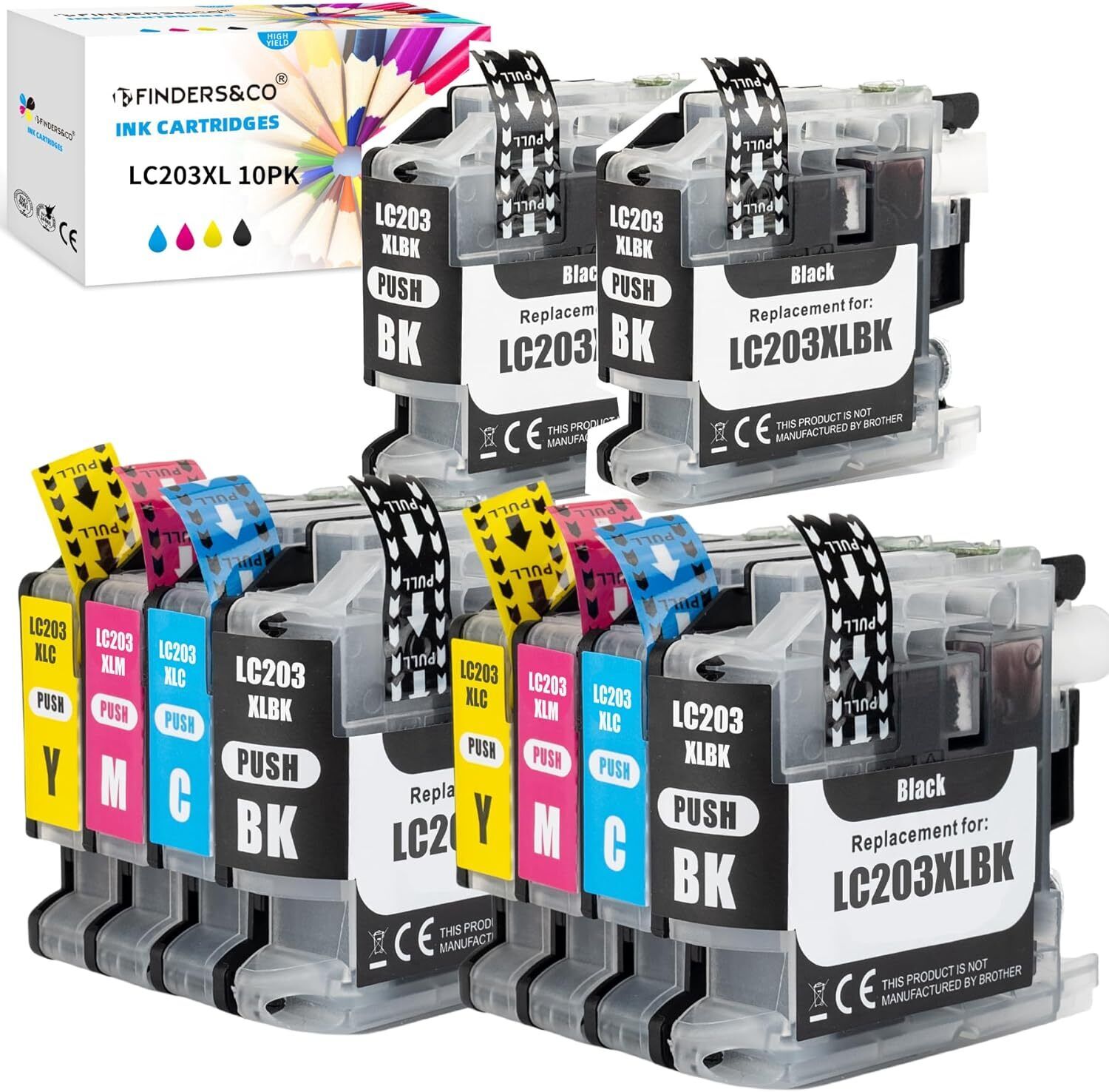 F FINDERS CO LC203 Ink Cartridges for Brother LC201 LC201XL LC203XL Ink to Work 
