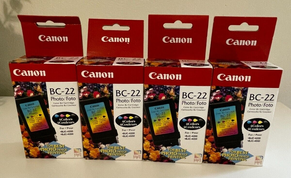 Lot of 4 Canon BC-22 Ink Cartridges 4 Colors + 1 BC-22e
