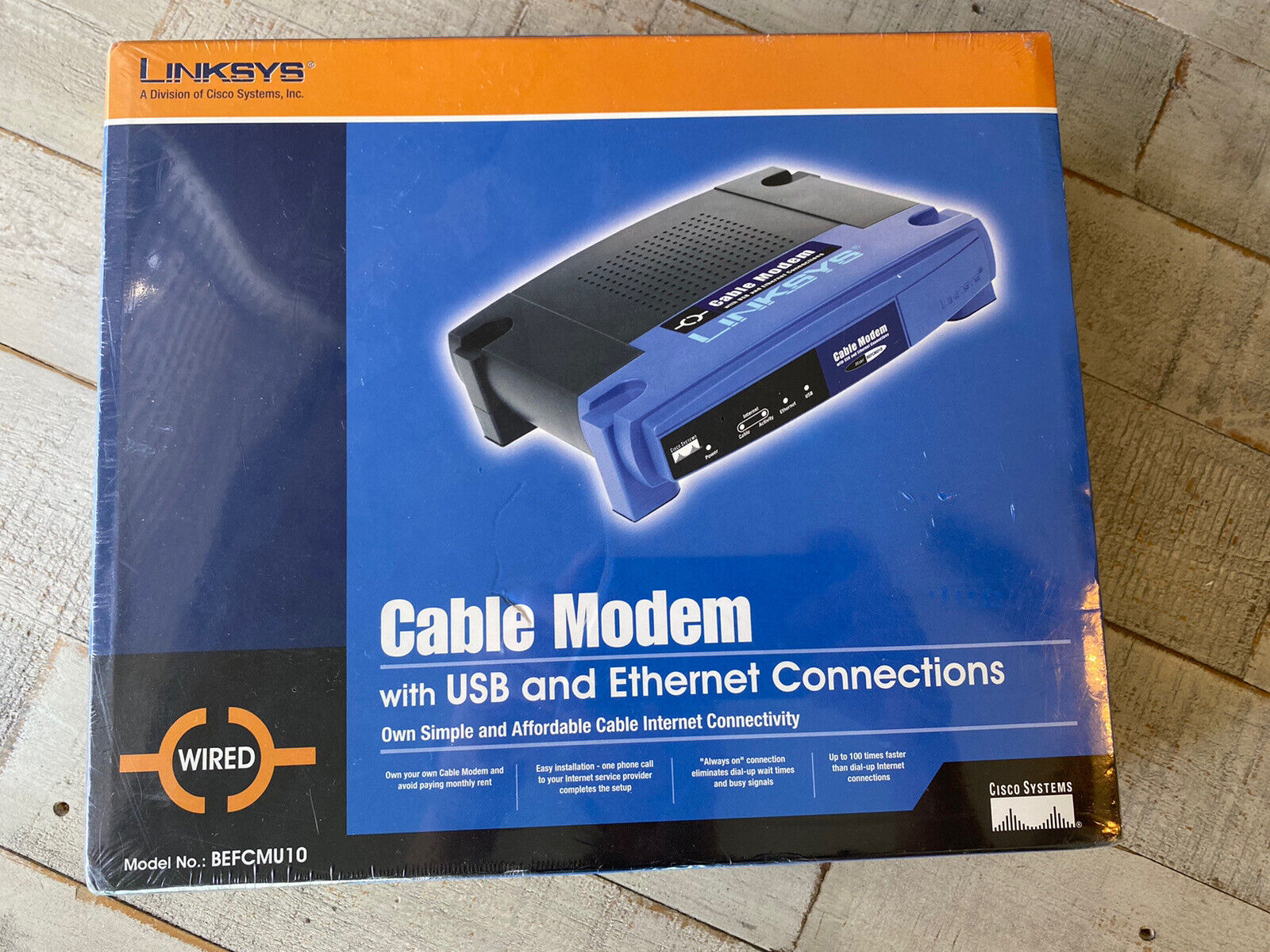 Linksys BEFCMU10 Black Blue Wired Cable Modem with USB and Ethernet Connections 