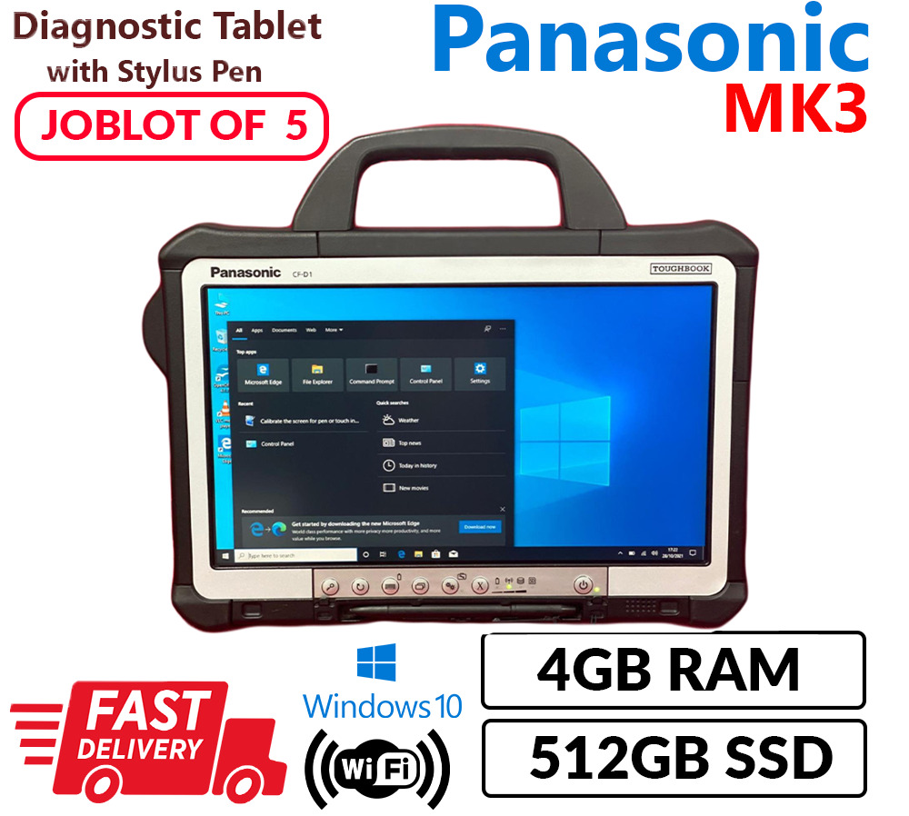 JOBLOT OF 5 PANASONIC MK3 TOUGHBOOK CF-D1 4GB 512GB SSD INTEL CORE i5 6TH GENE