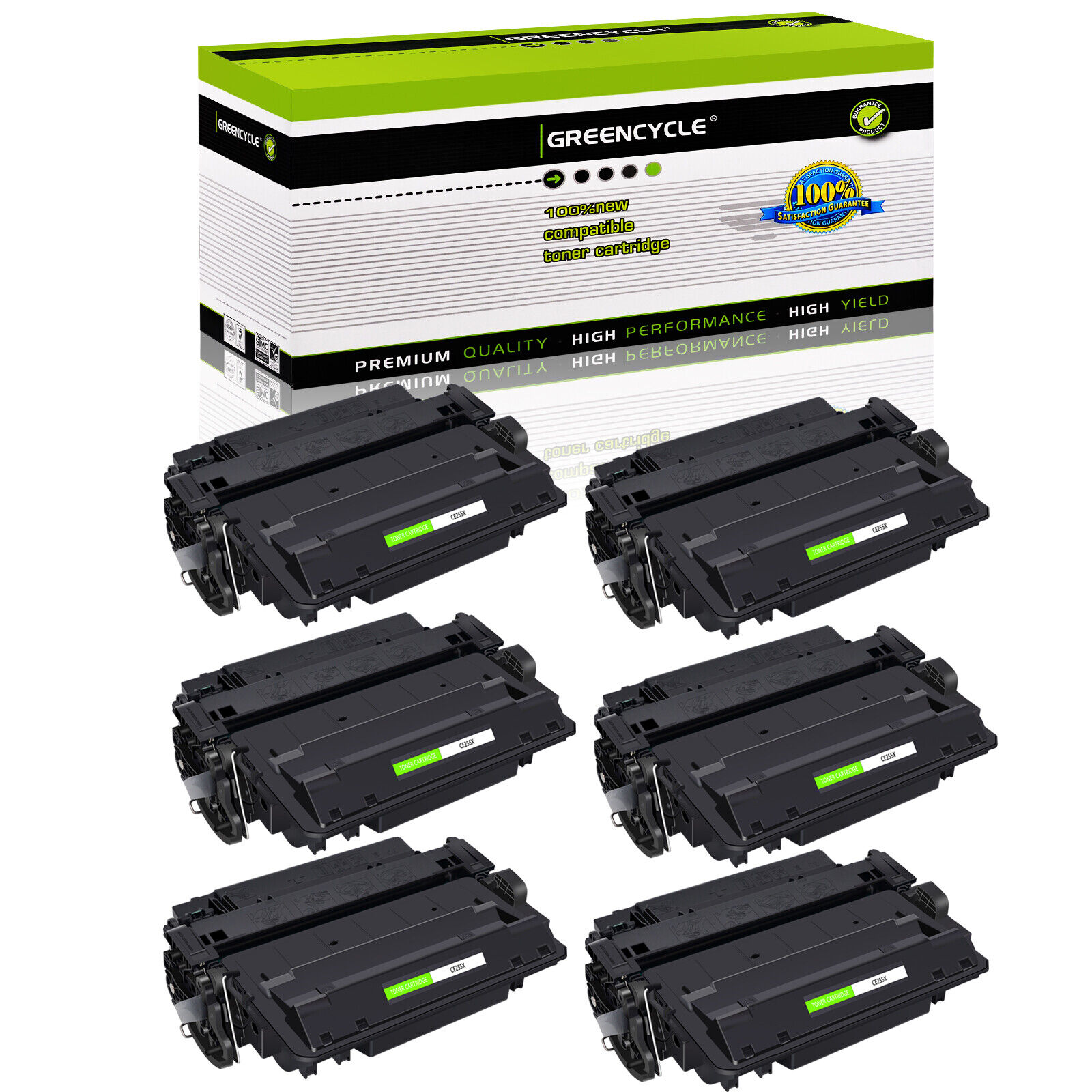 Greencycle - 6 PACK CE255X 55X High Yield Toner Cartridge for HP LaserJet