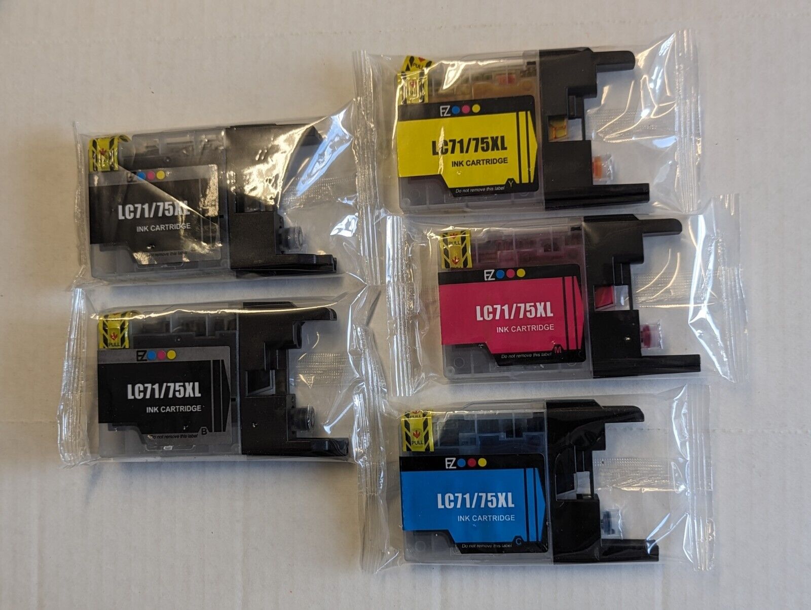 Lot of 5 EZink LC71/75XL Cartridges for Brother MFC Inkjet Printers. B/B/C/M/Y