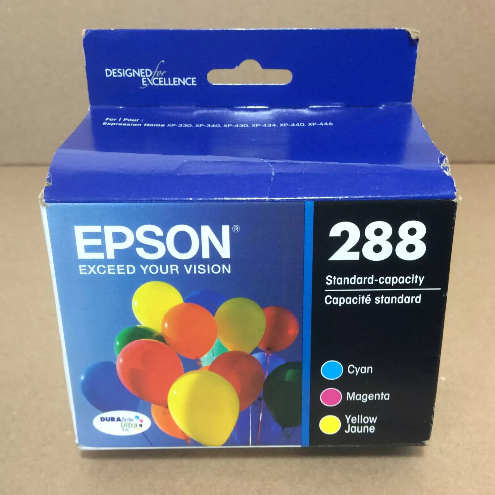 Epson 288 Cyan Magenta Yellow Ink Cartridges T288520 3-Pack Genuine - NEW