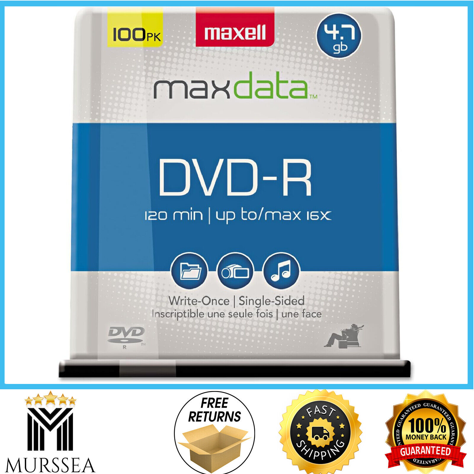 Maxell 638014 DVD-R Discs, 4.7GB, 16x, Spindle, Gold, 100 Pack High-speed record