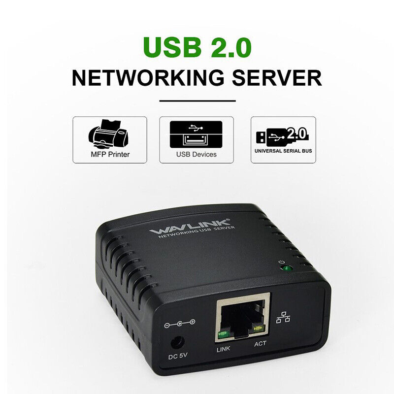 USB 2.0 Network Printer Server LPR Print Protocol 10/100Mbps Printer Adapter