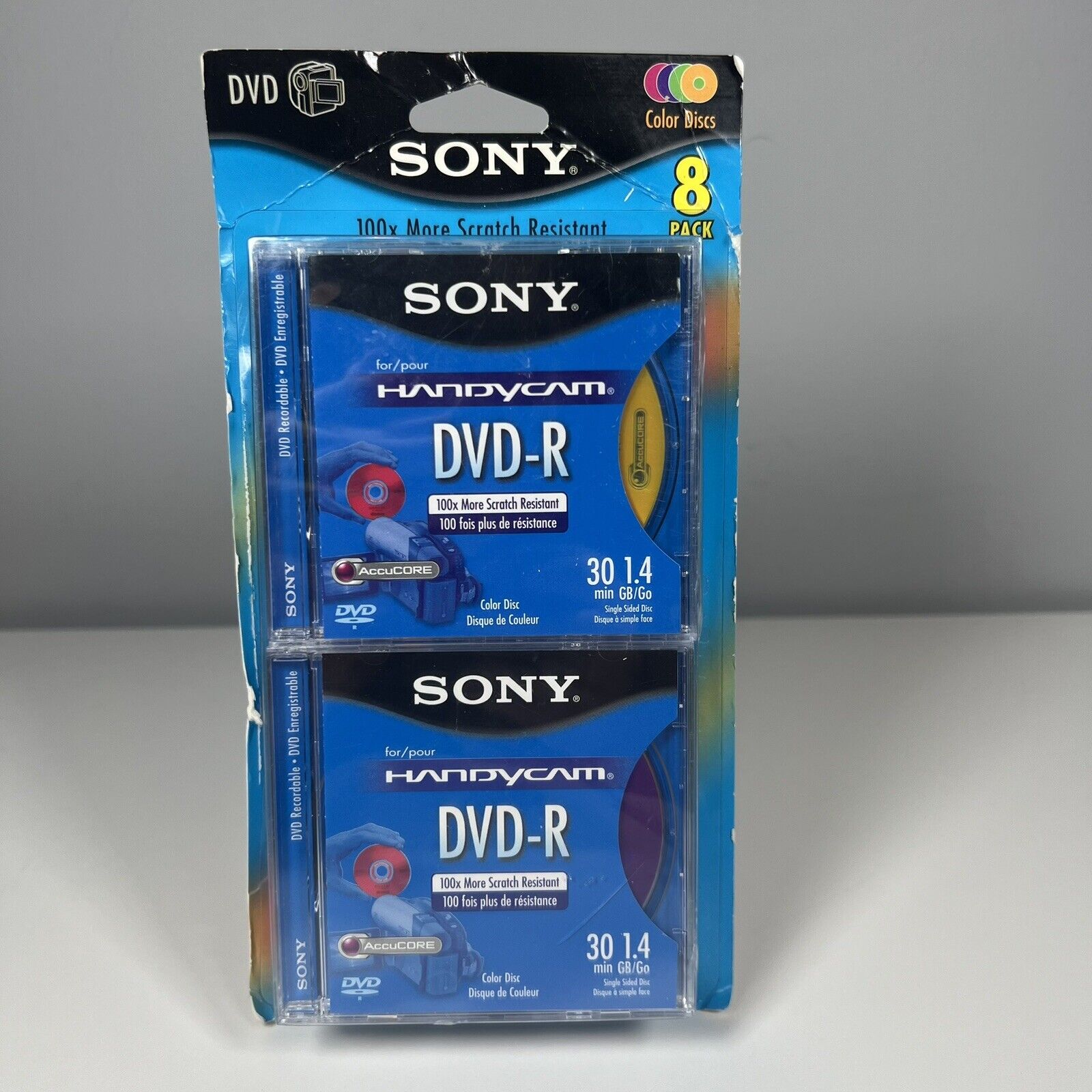 Sony Handycam DVD-R Recordable Disc 8 Pack New 2007 Old Stock 30min Color Discs