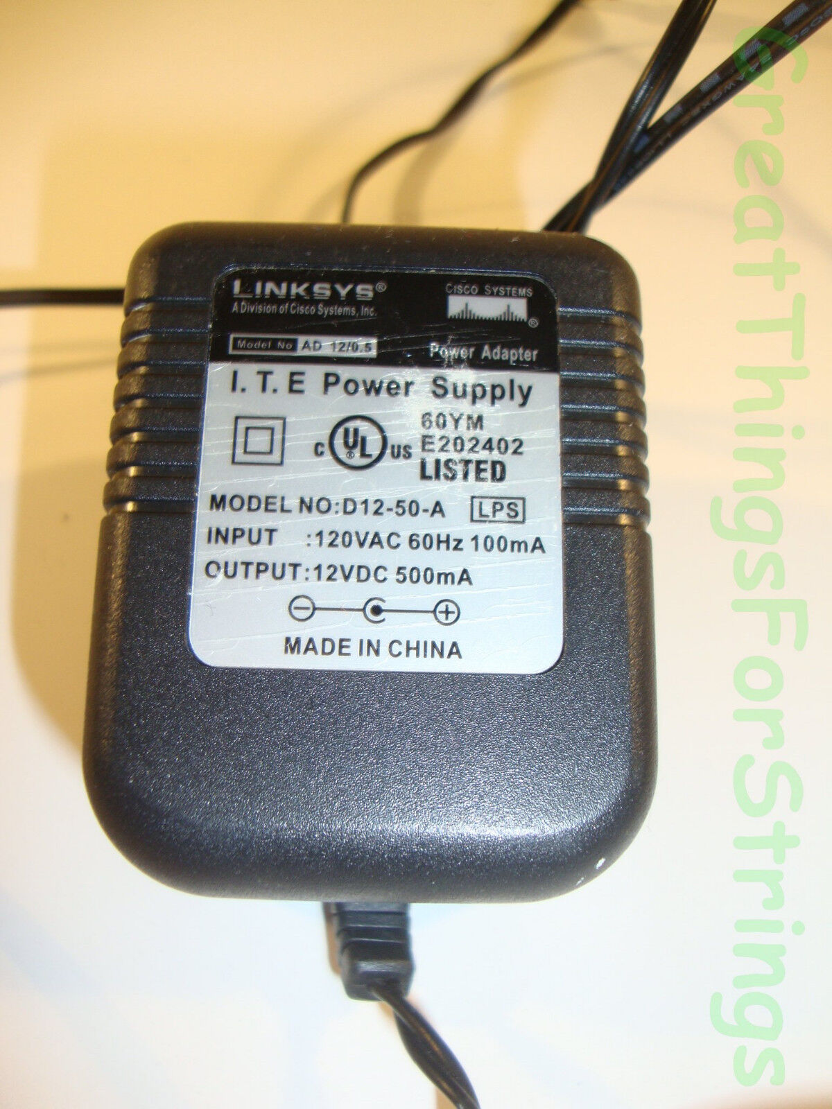 Genuine Linksys Cisco Systems Power Adapter I.T.E D12-50-A 12VDC 500mA Black
