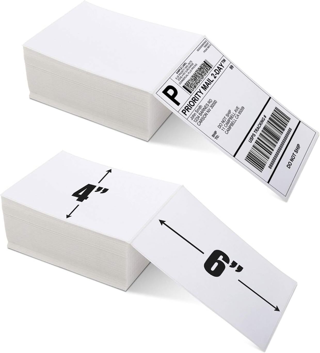 1000PCS Fanfold 4 x 6 Direct Thermal Shipping Labels for Zebra & Rollo Printers