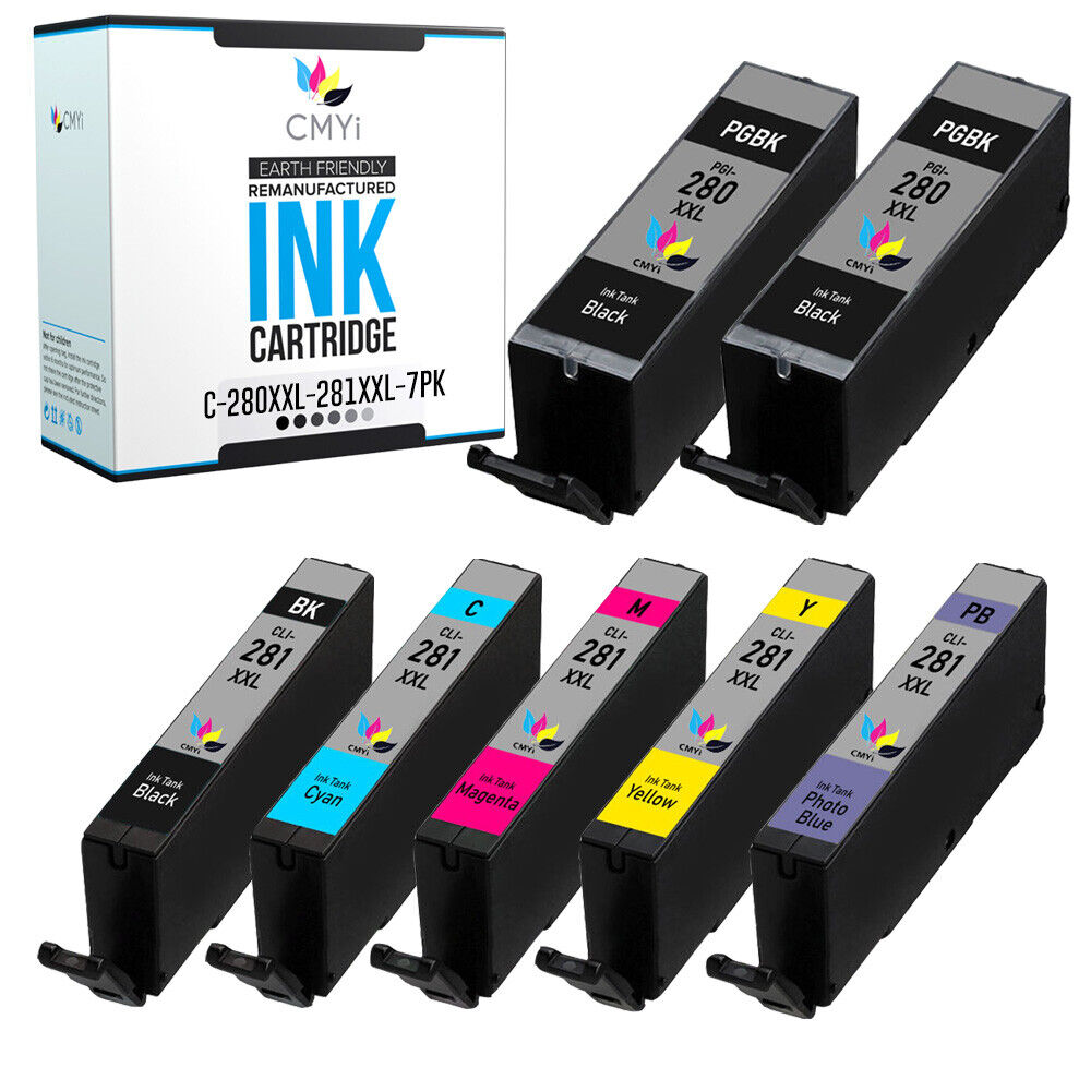 7PK Black Color Ink Cartridges for Canon PGI-280XXL CLI-281XXL Fits PIXMA TR TS