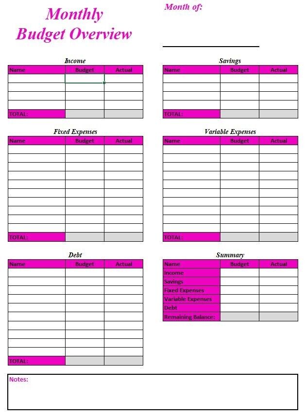 Personal Monthly Budget Plan: PDF / Spreadsheet / Both