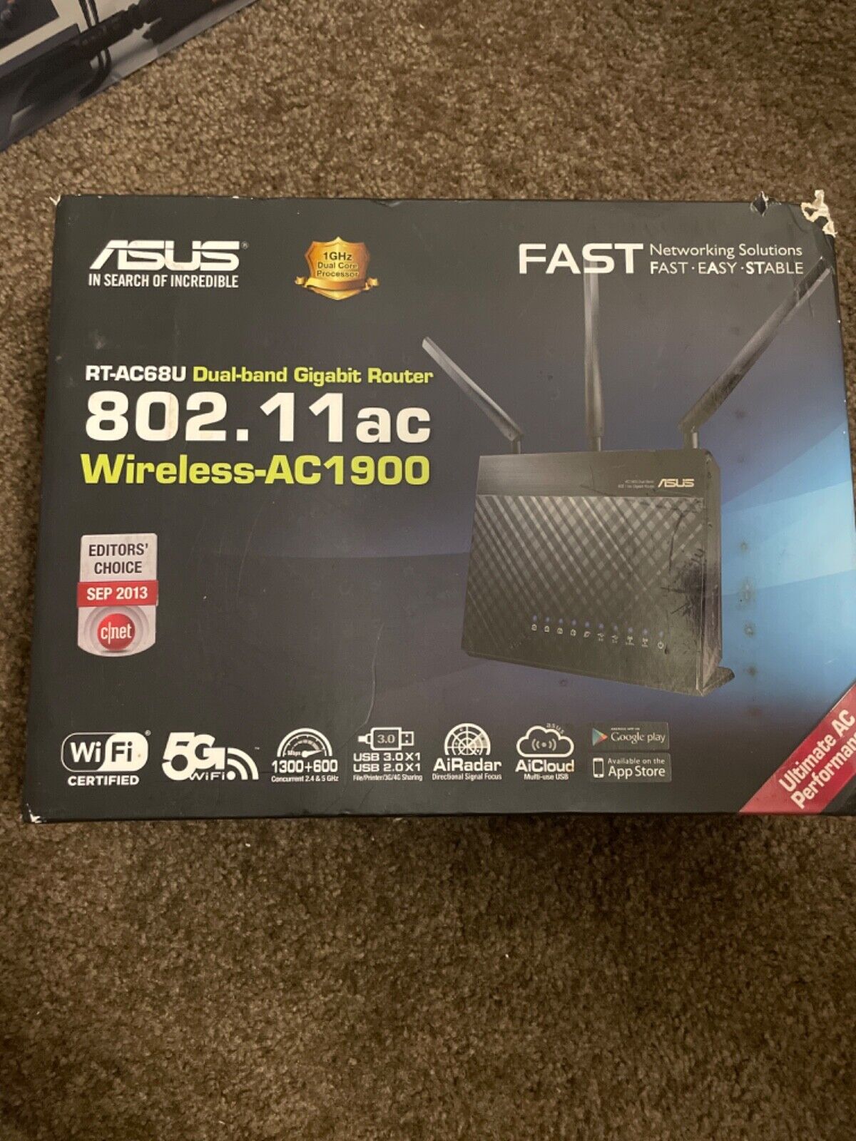 ASUS RT-AC68R Wireless-AC1900 Dual-Band Gigabit Router 802.11ac Gaming/Streaming