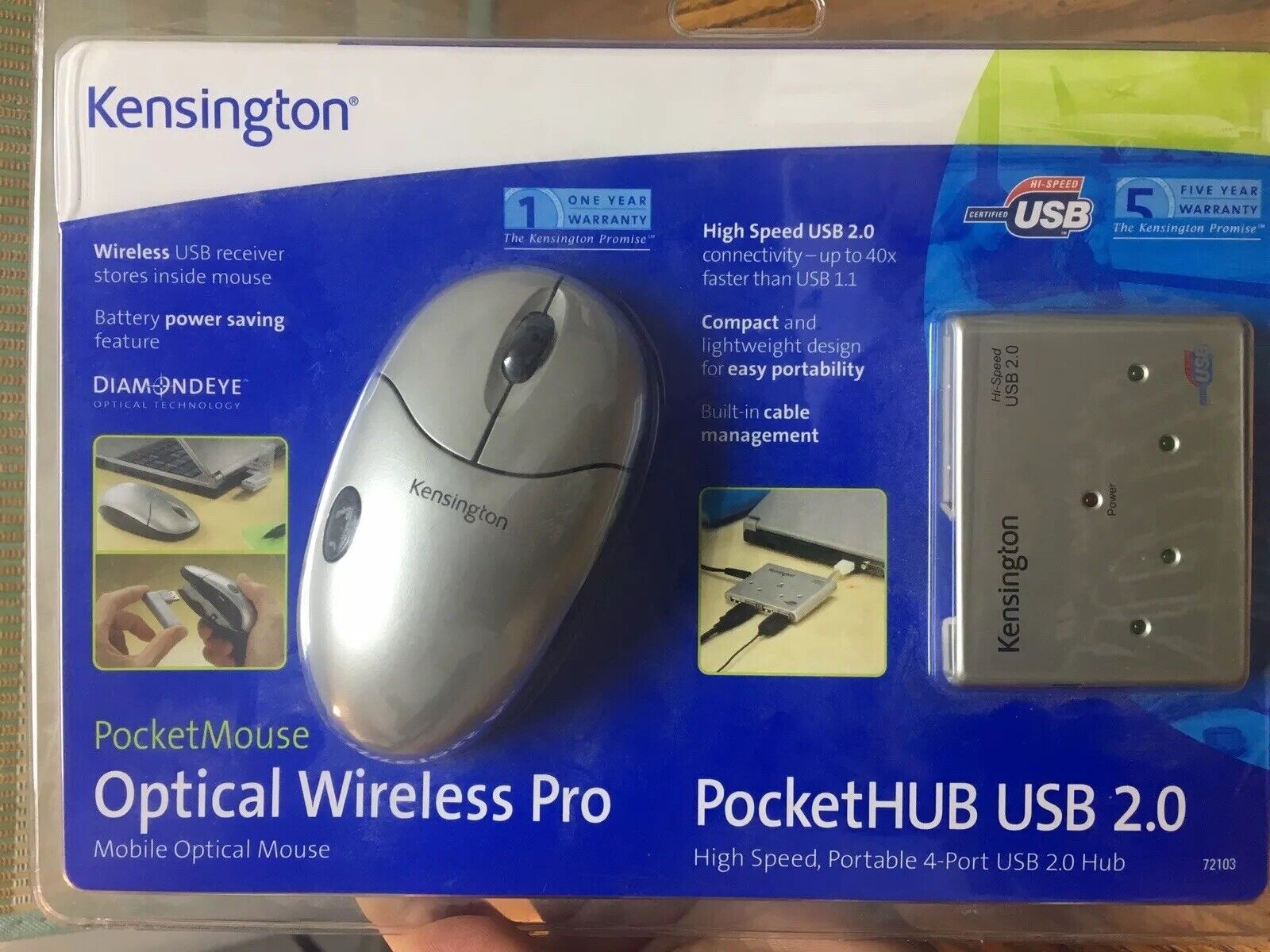 NOS New/Sealed* Kensington Optical Wireless USB Pro Mobile Pocket Mouse 72103