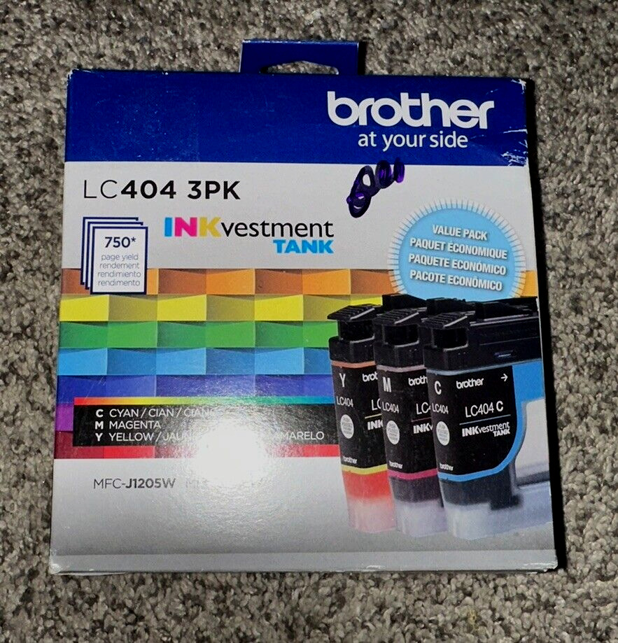 Brand New in Box Brother LC404 3PK Cyan/Magenta/Yellow Yield Ink Cartridge