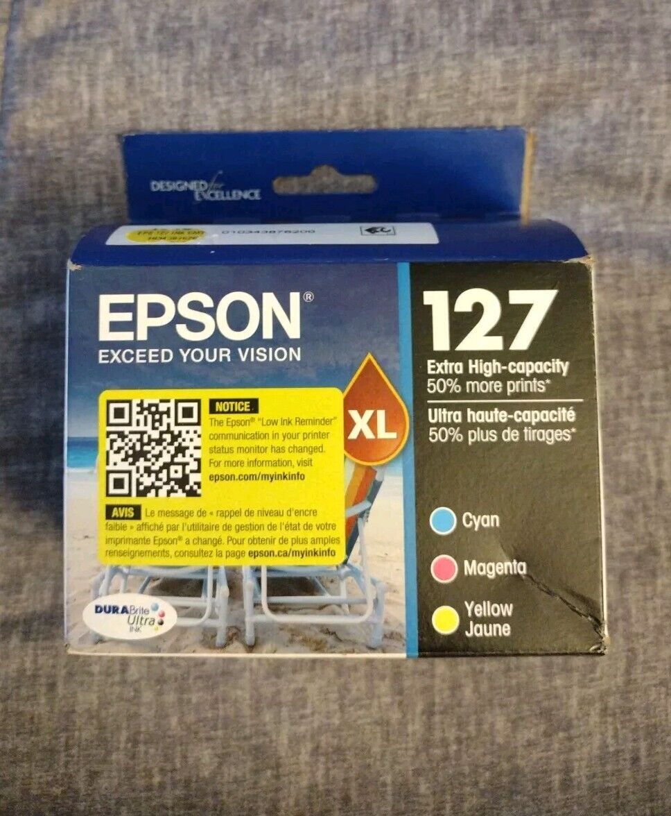 Genuine Epson 127 XL Cyan Magenta Yellow 3-Pack Ink Cartridges T127520 Exp 11/23