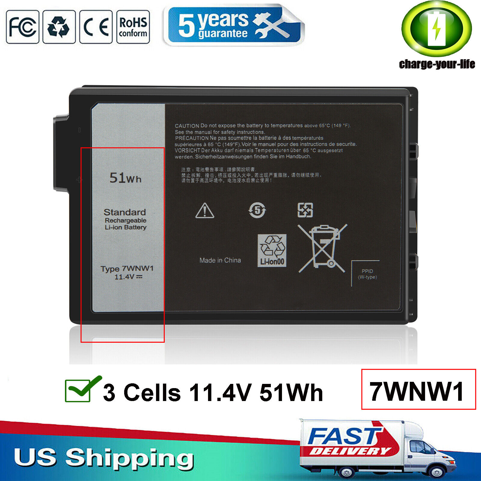 New 7WNW1 Battery For Dell Latitude 5420 5424 7424 Rugged Extreme GK3D3 DMF8C